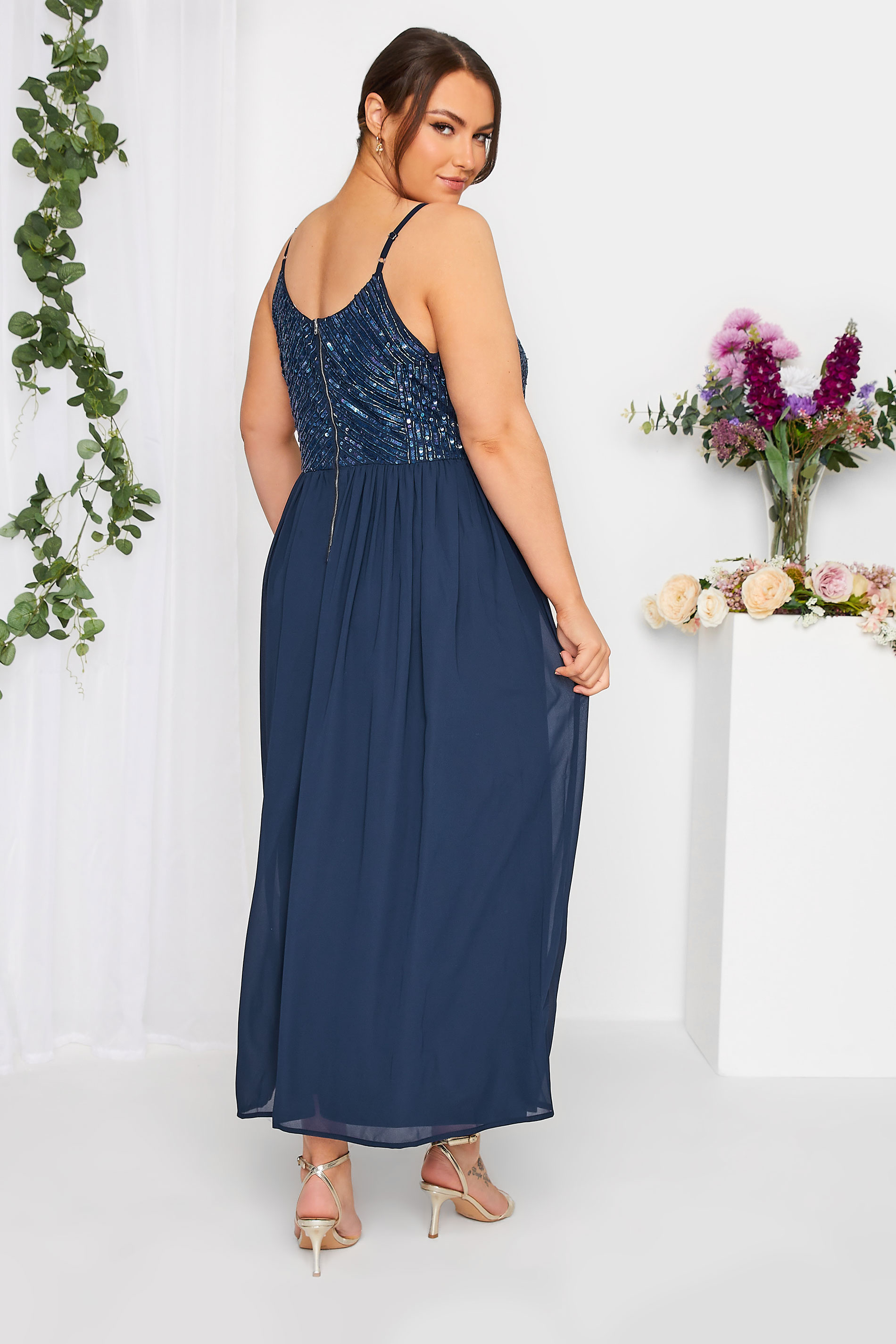 LUXE Plus Size Navy Blue Sequin Embellished Maxi Dress | Yours