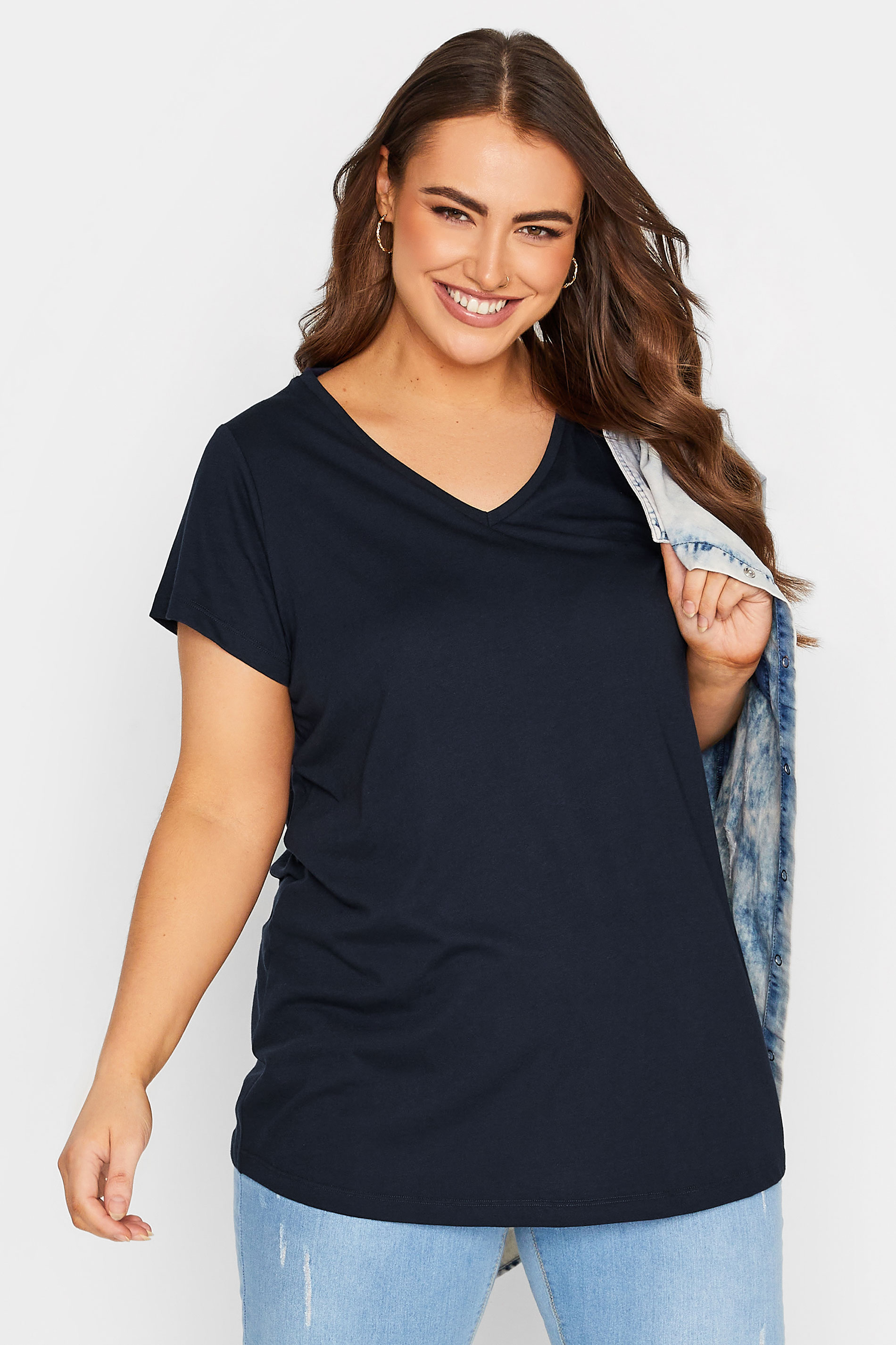 YOURS Plus Size Navy Blue Basic T-Shirt | Yours Clothing