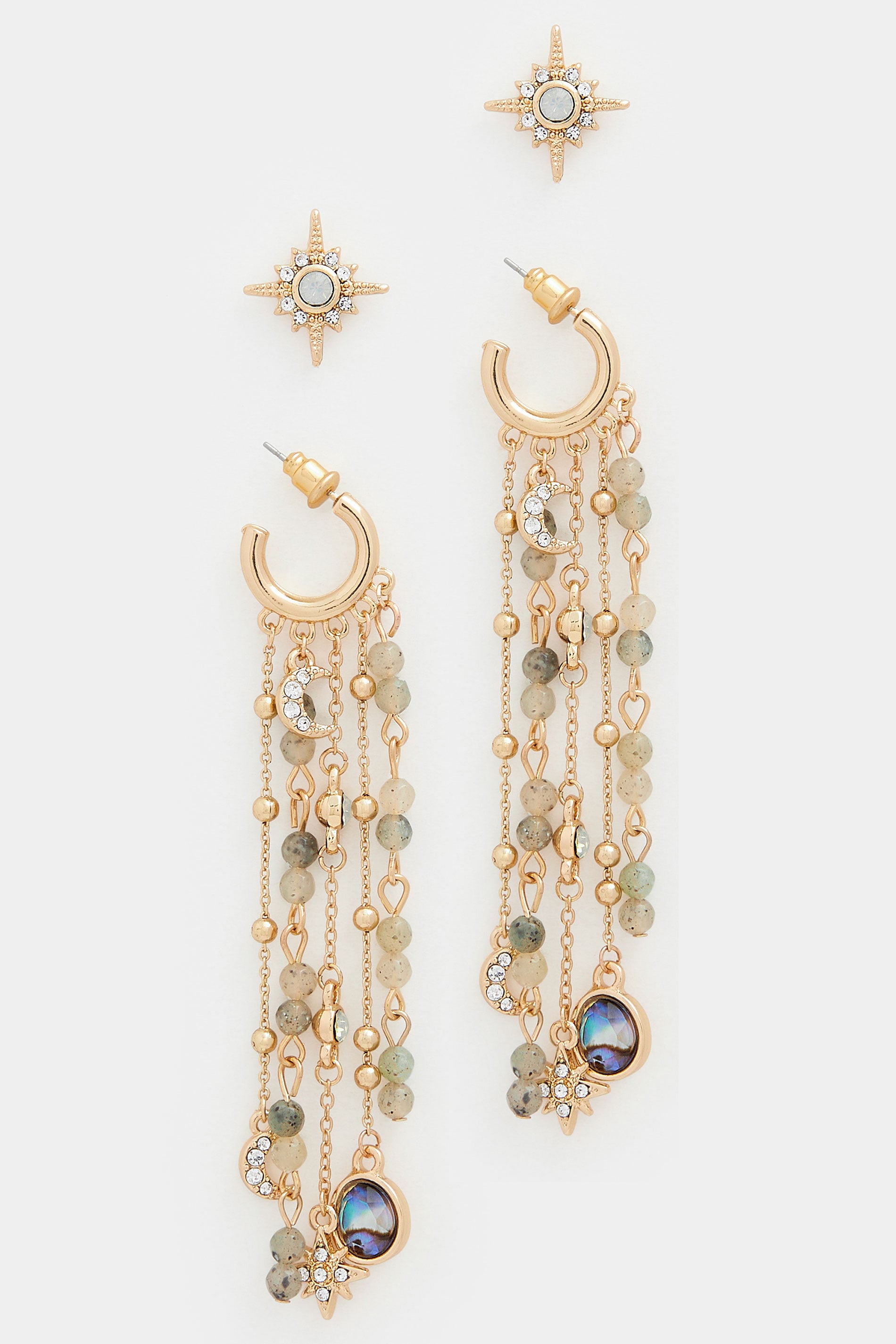 2 PACK Gold Celestial Tassel Earrings | Yours Clothing   3