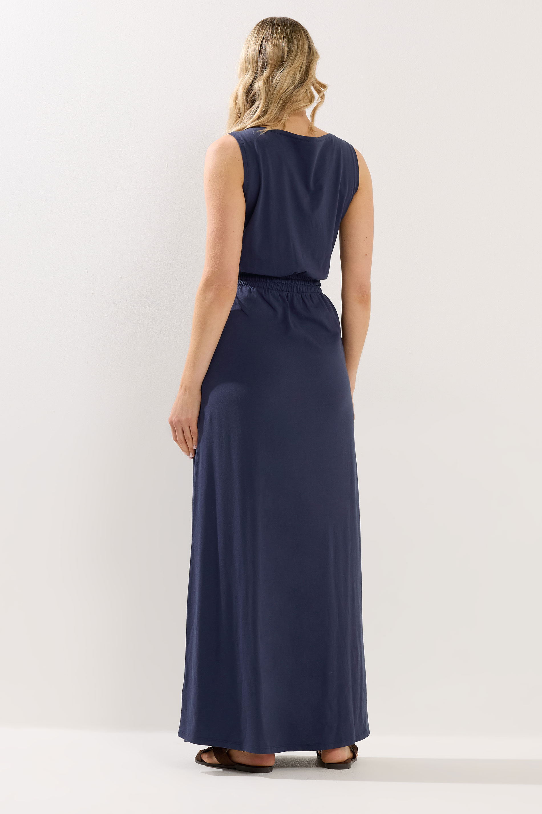 LTS Tall Women's Dark Blue Tie Waist Cotton Maxi Dress | Long Tall Sally 2