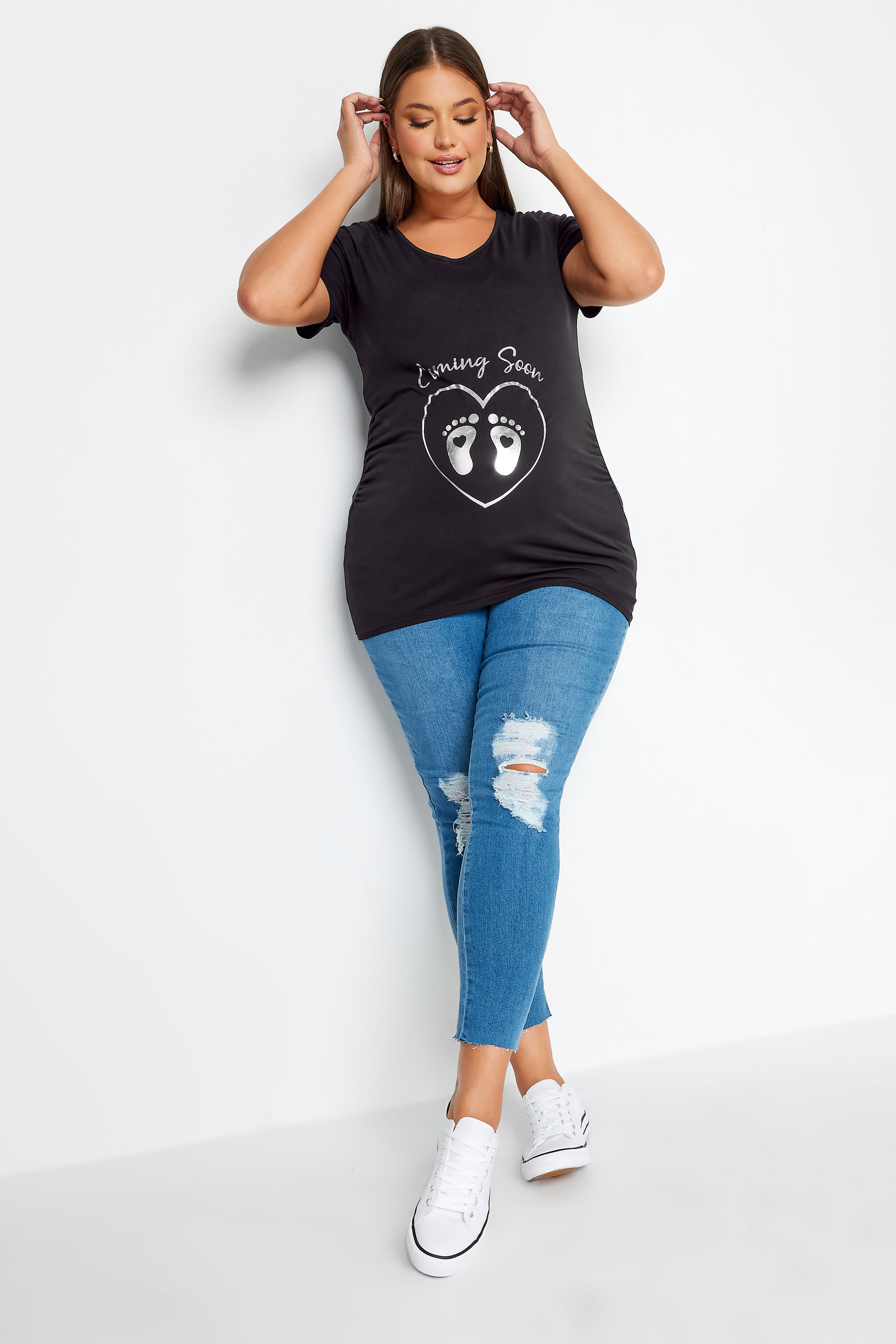 BUMP IT UP MATERNITY Plus Size Black 'Coming Soon' Slogan T-shirt | Yours Clothing 3