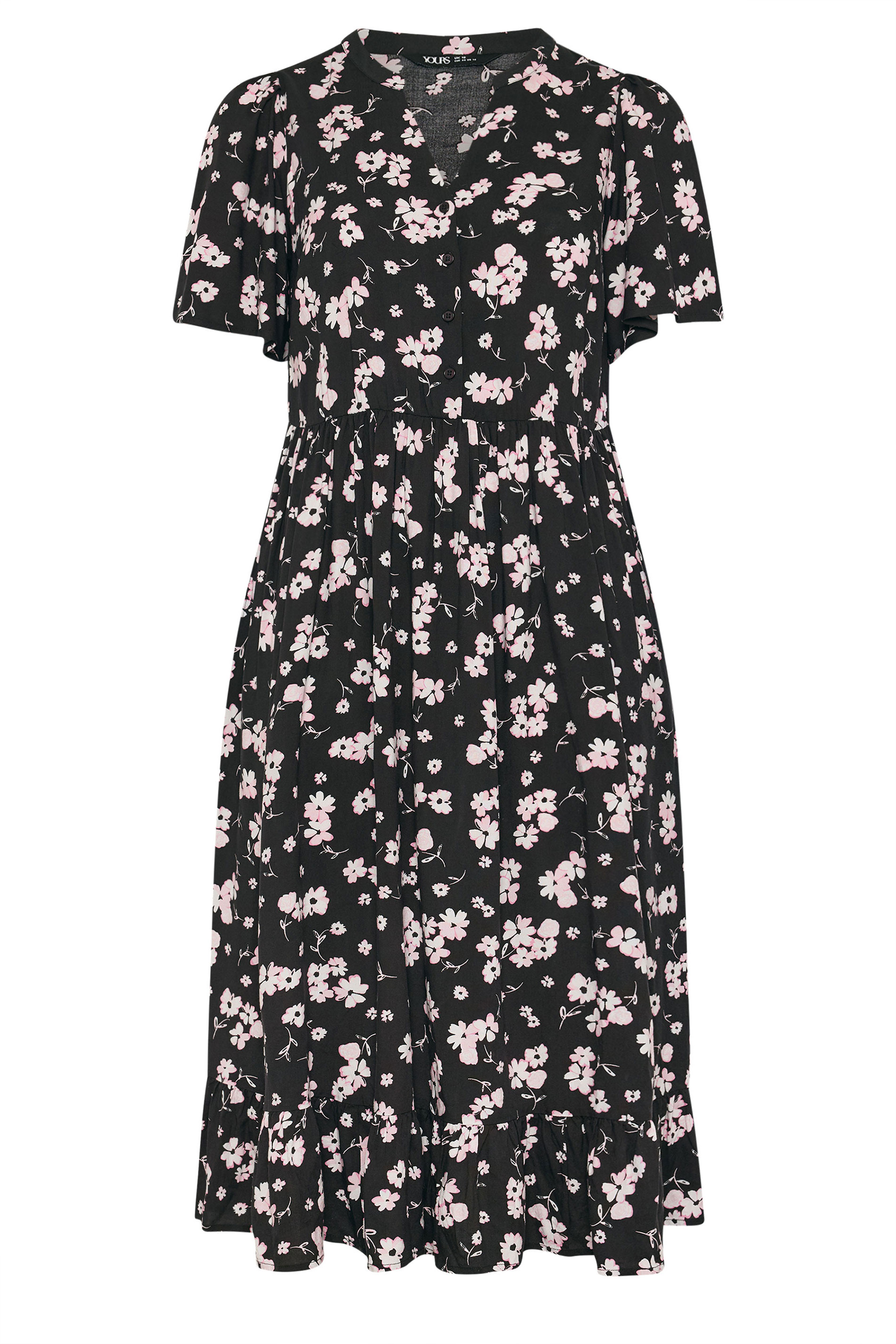 YOURS Plus Size Black Ditsy Half Placket Midi Dress | Yours Clothing 5