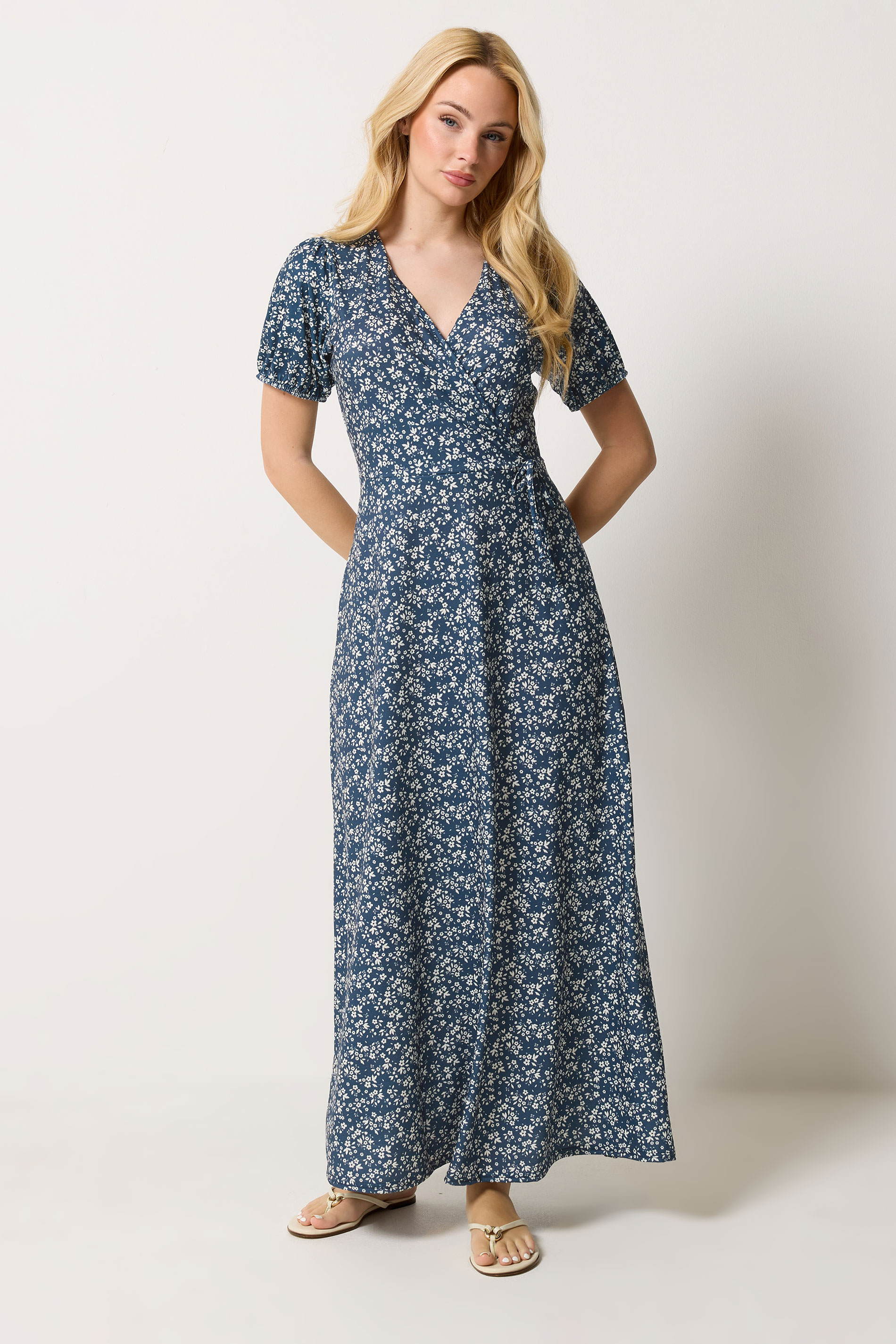 M&Co Navy Blue Ditsy Floral Print Wrap Dress | M&Co 3