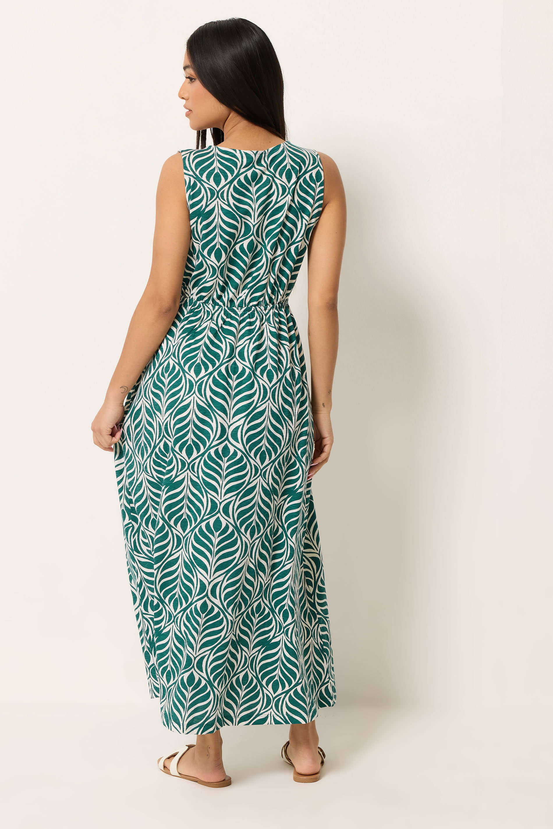 M&Co Petite Green Leaf Print Cotton Maxi Dress | M&Co 4