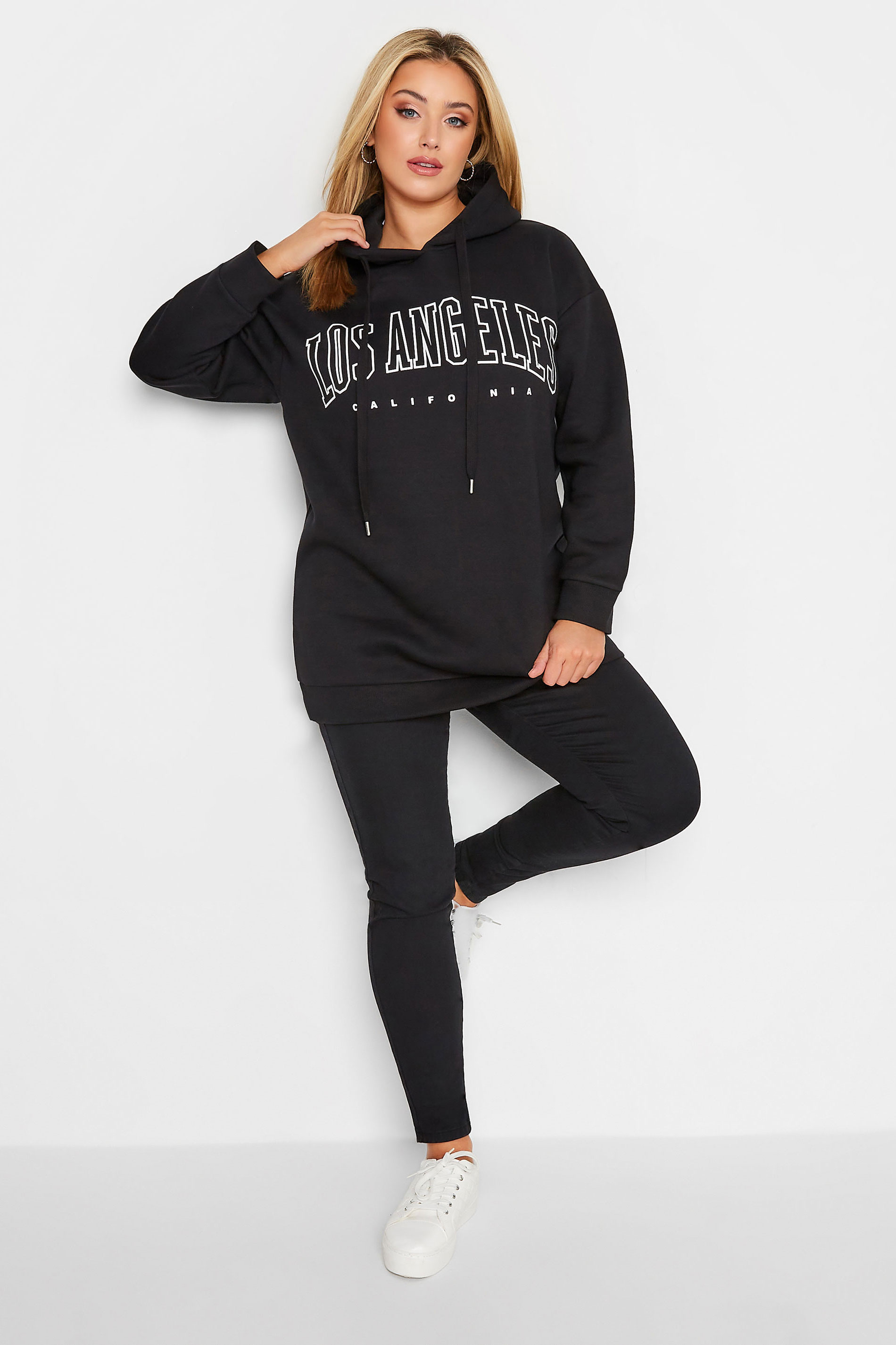 Plus Size Black 'Los Angeles' Slogan Hoodie | Yours Clothing 2