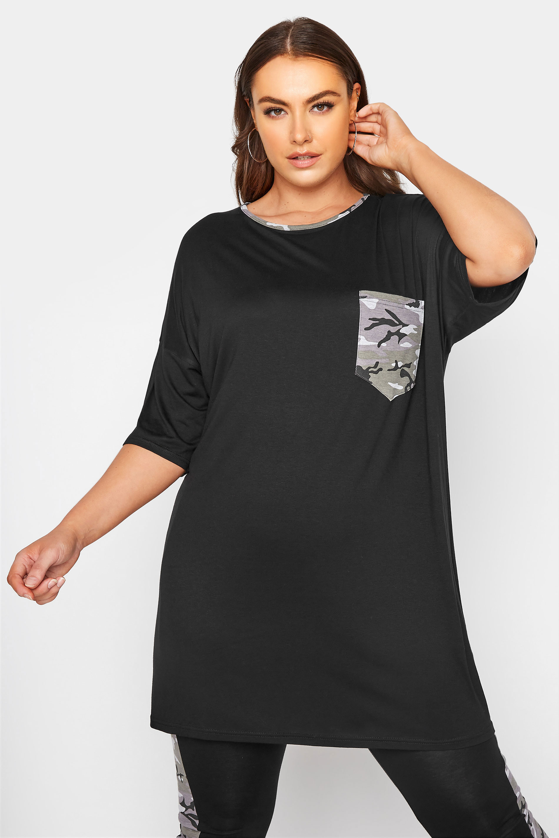LIMITED COLLECTION Curve Black Camo Pocket T-Shirt 1