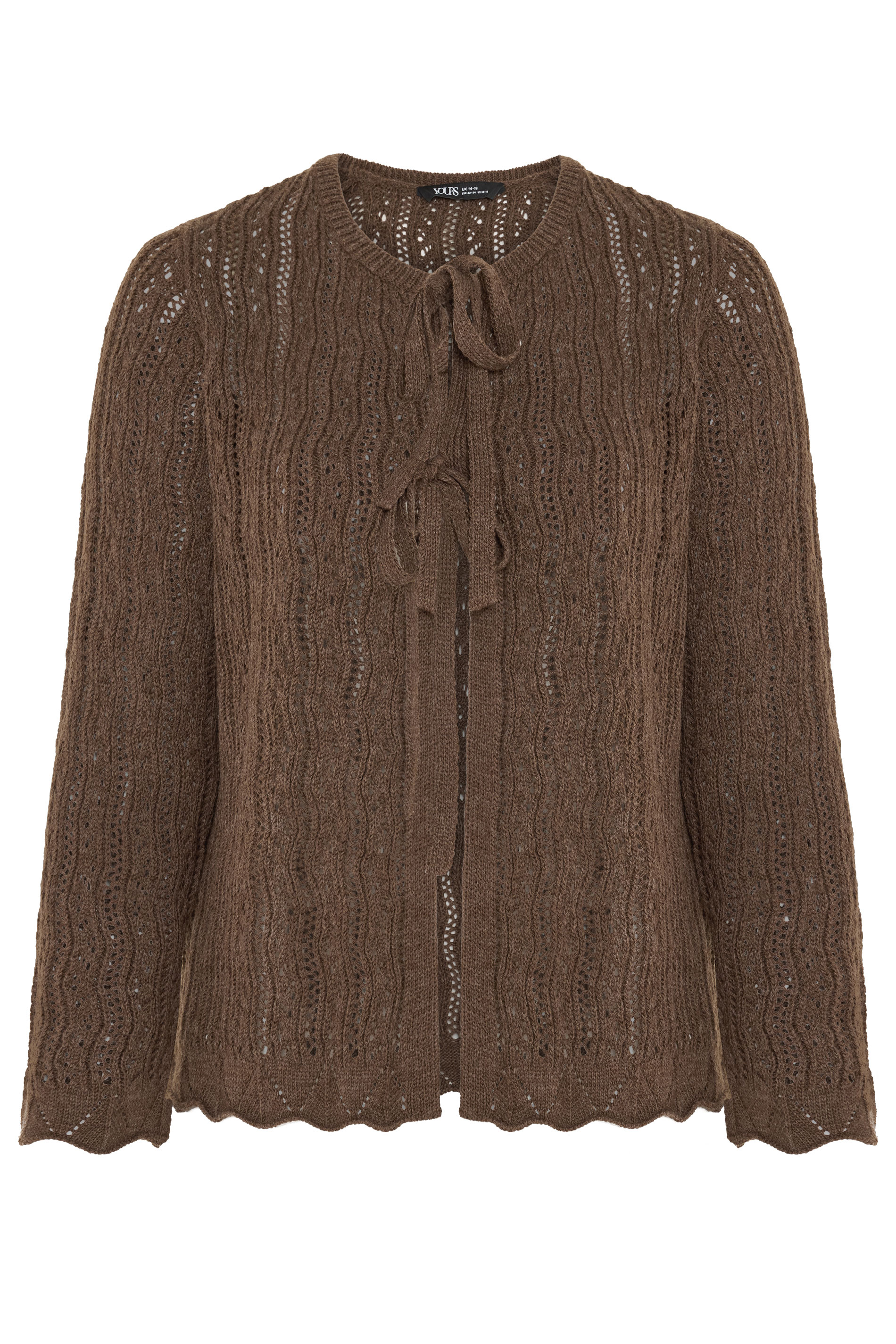 YOURS Curve Chocolate Brown Crochet Cardigan | Yours Clothing 5