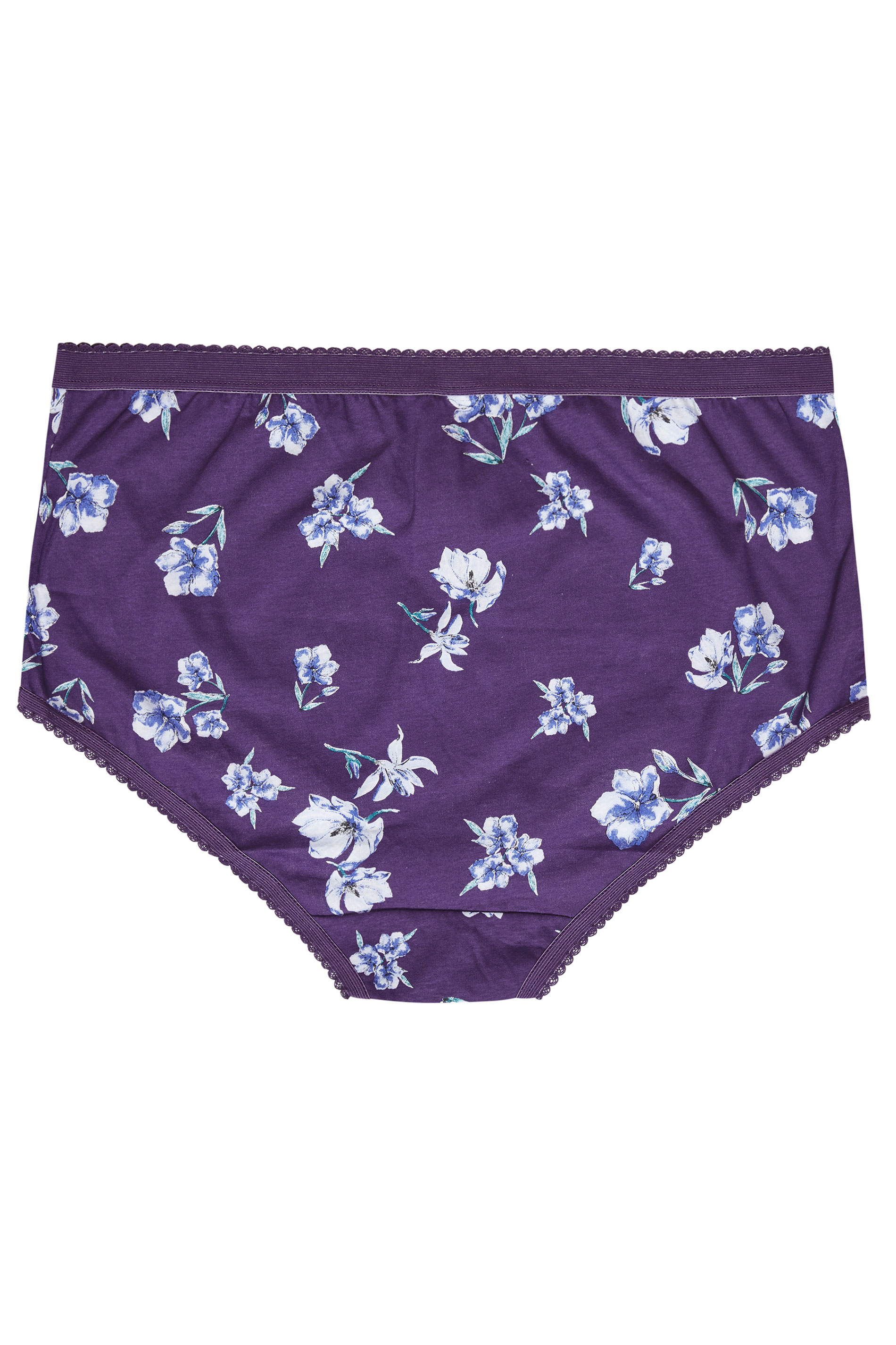 5 PACK Purple Floral Cotton Full Briefs | Yours Clothing
