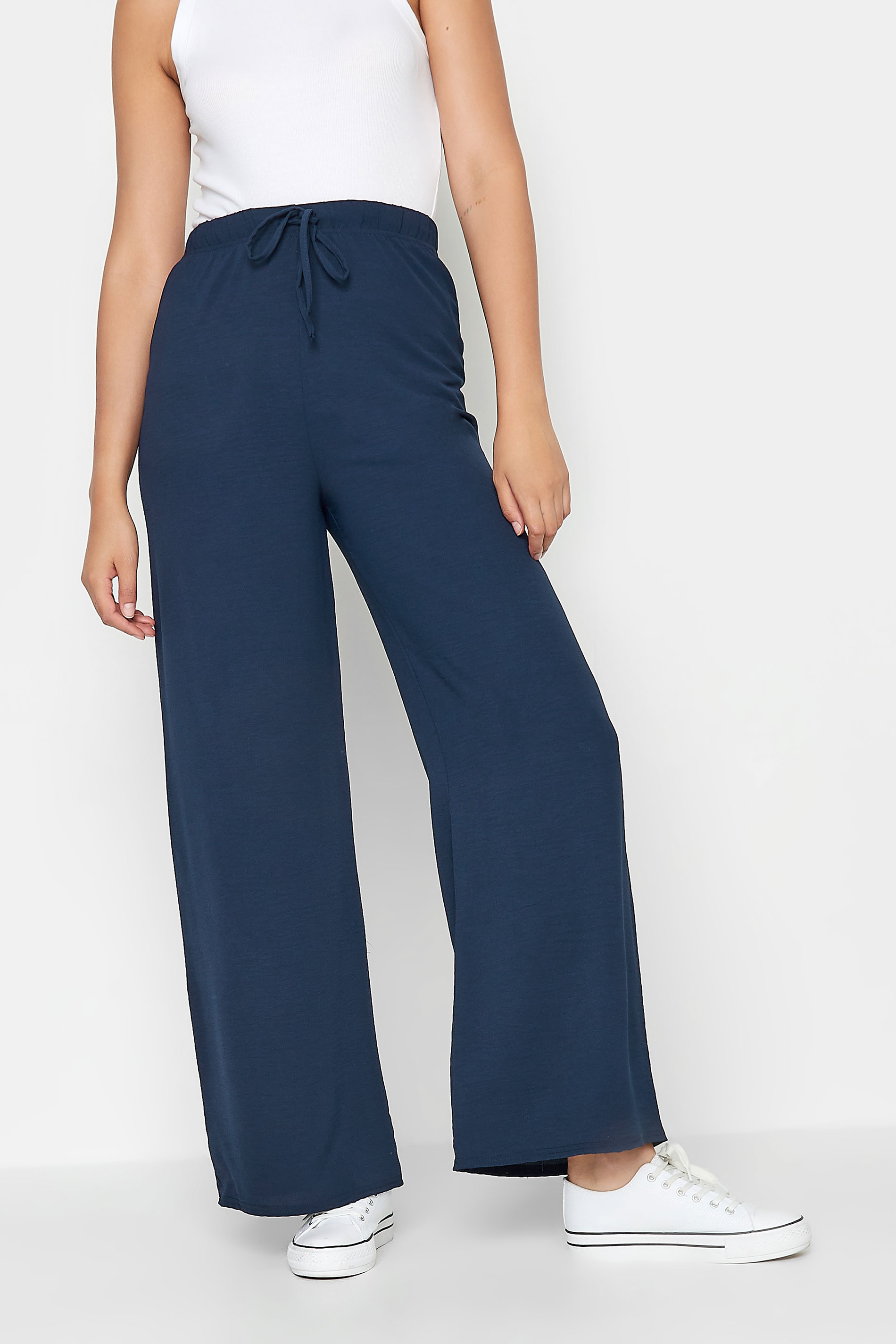 LTS Tall Navy Blue Crepe Wide Leg Trousers | Long Tall Sally 1