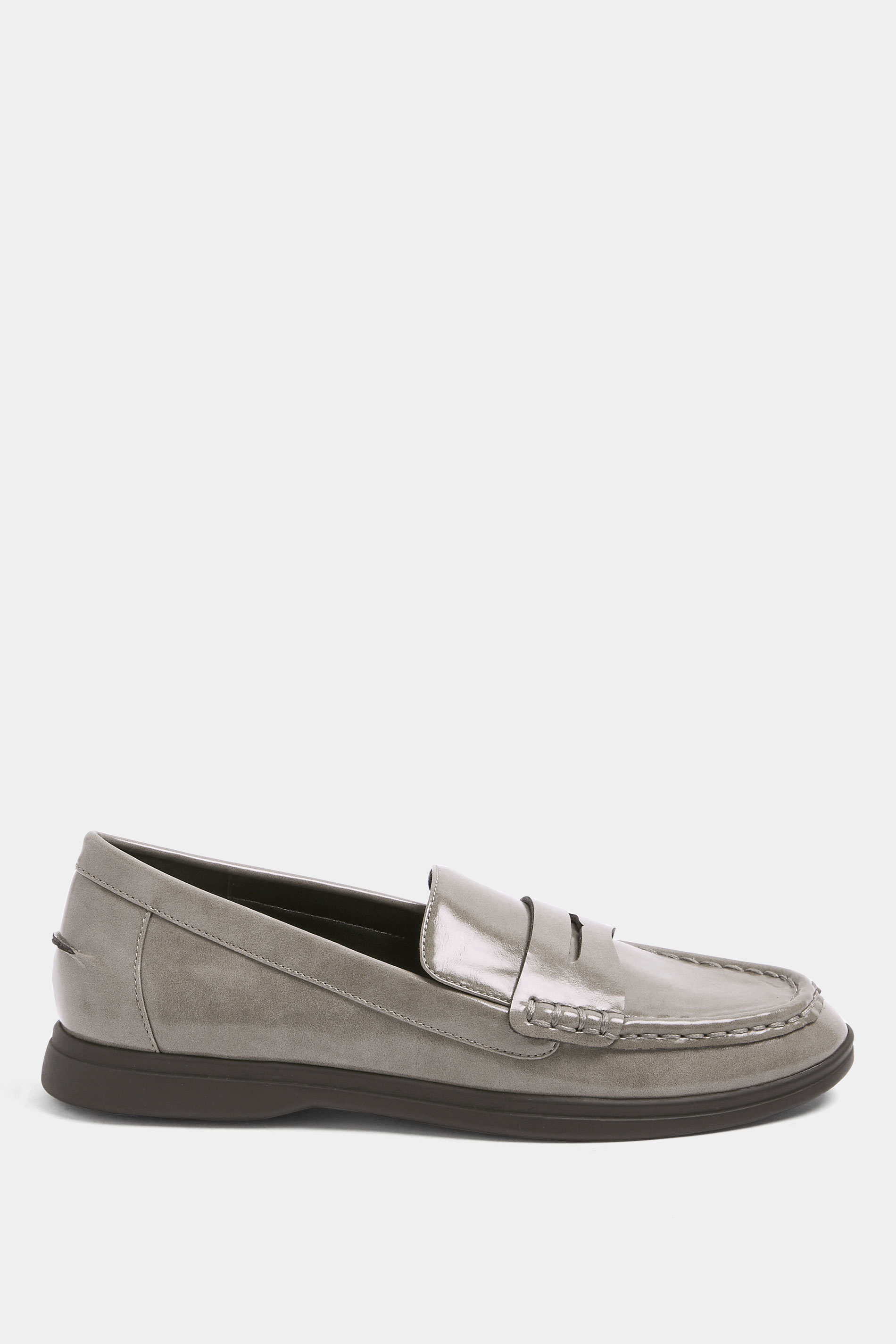 Grey Faux Leather Flatform Loafers In Wide E Fit | Yours Clothing 2