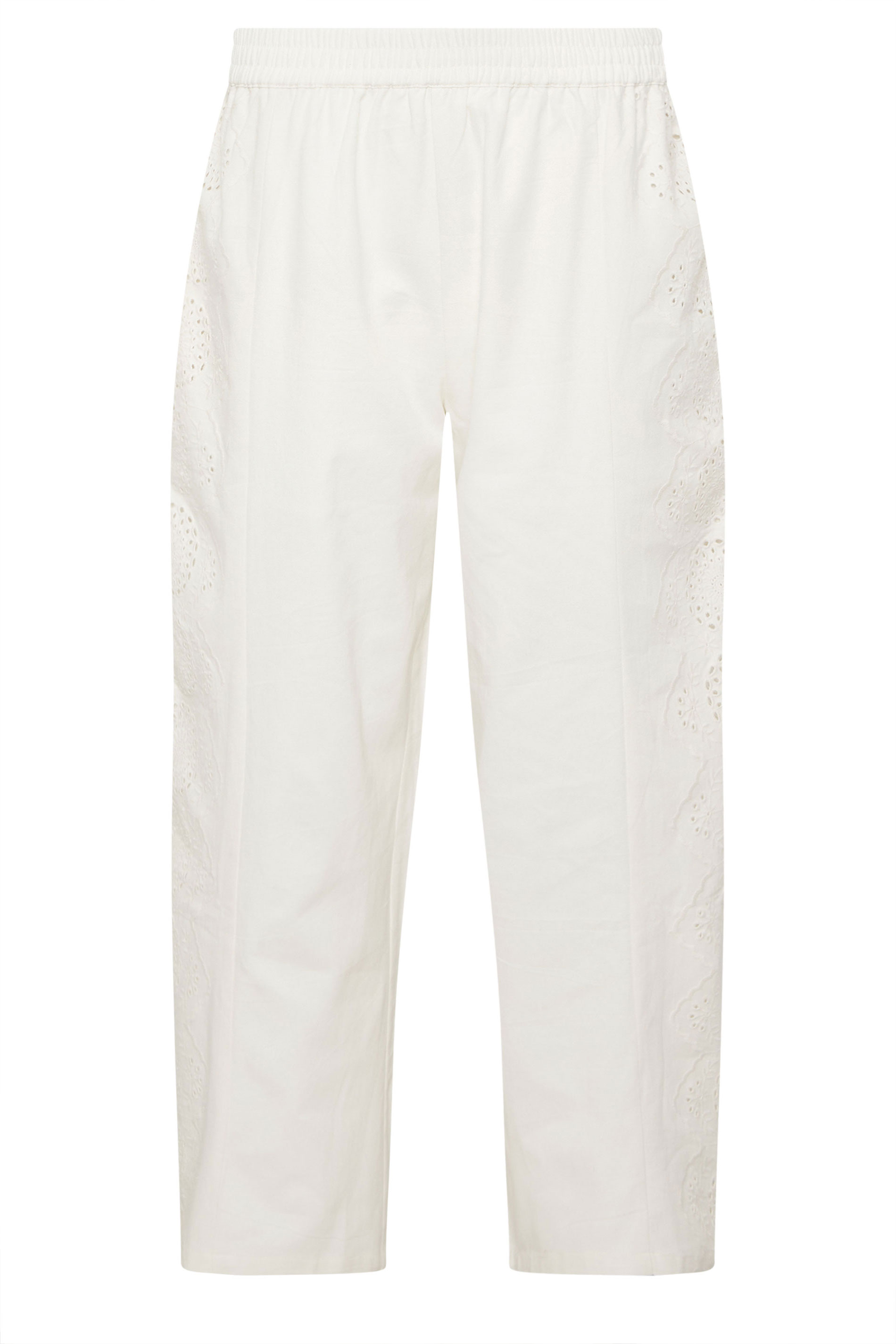 PixieGirl Petite Women's White Embroidered Cotton Wide Leg Trousers | PixieGirl 6