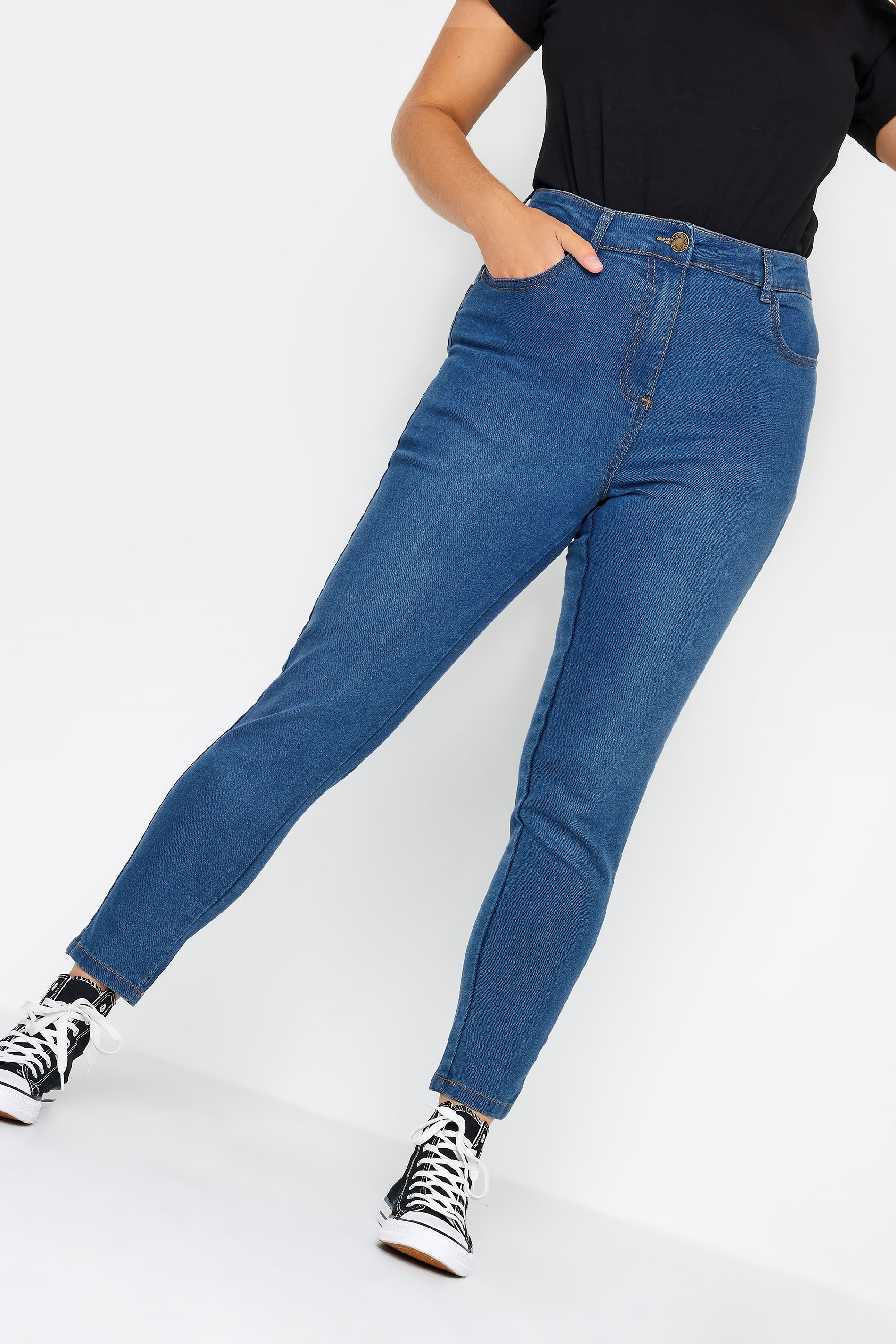Plus Size Mid Blue Skinny Stretch AVA Jeans | Yours Clothing 1