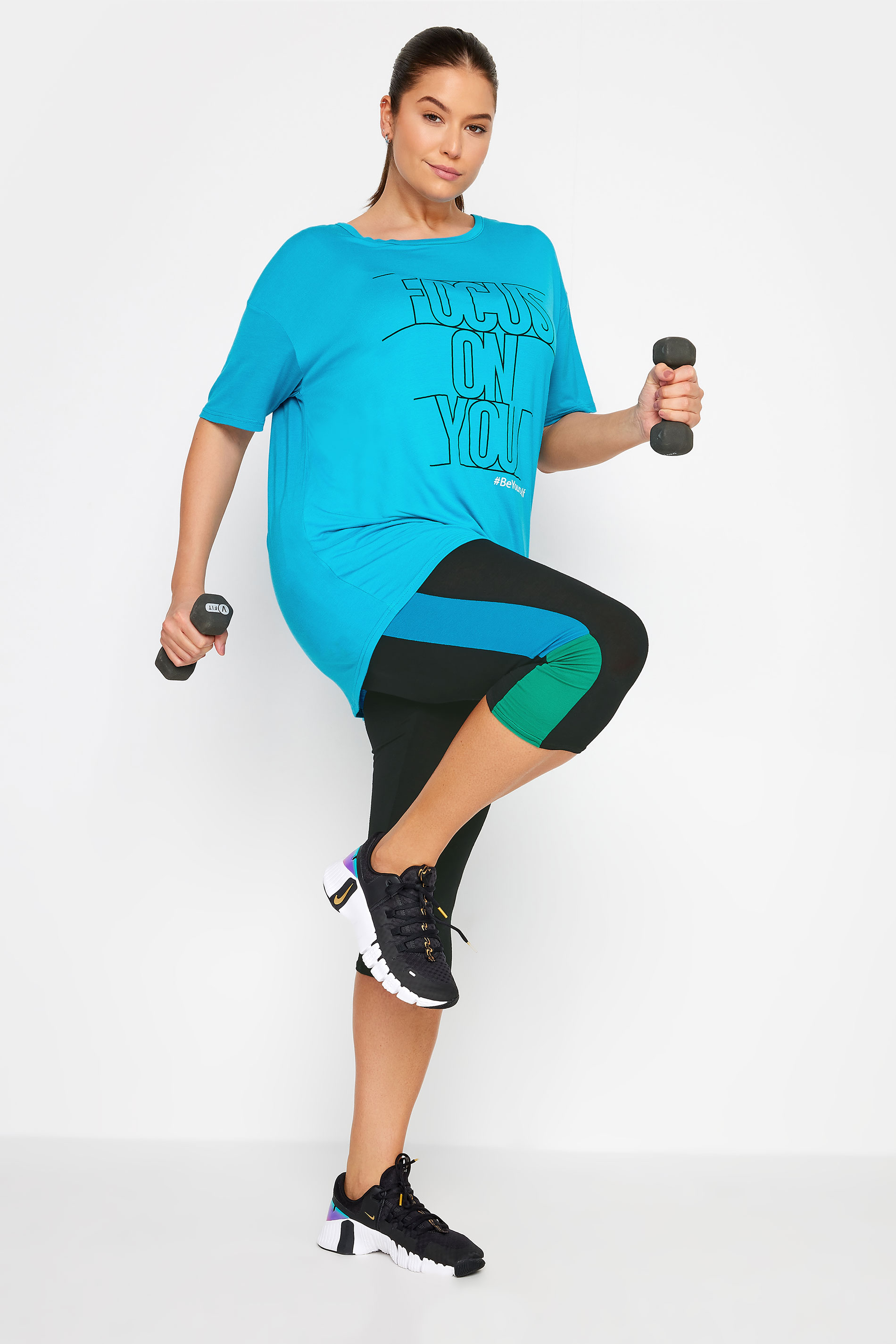 YOURS ACTIVE Plus Size Blue 'Focus On You' Slogan Top | Yours Clothing 3