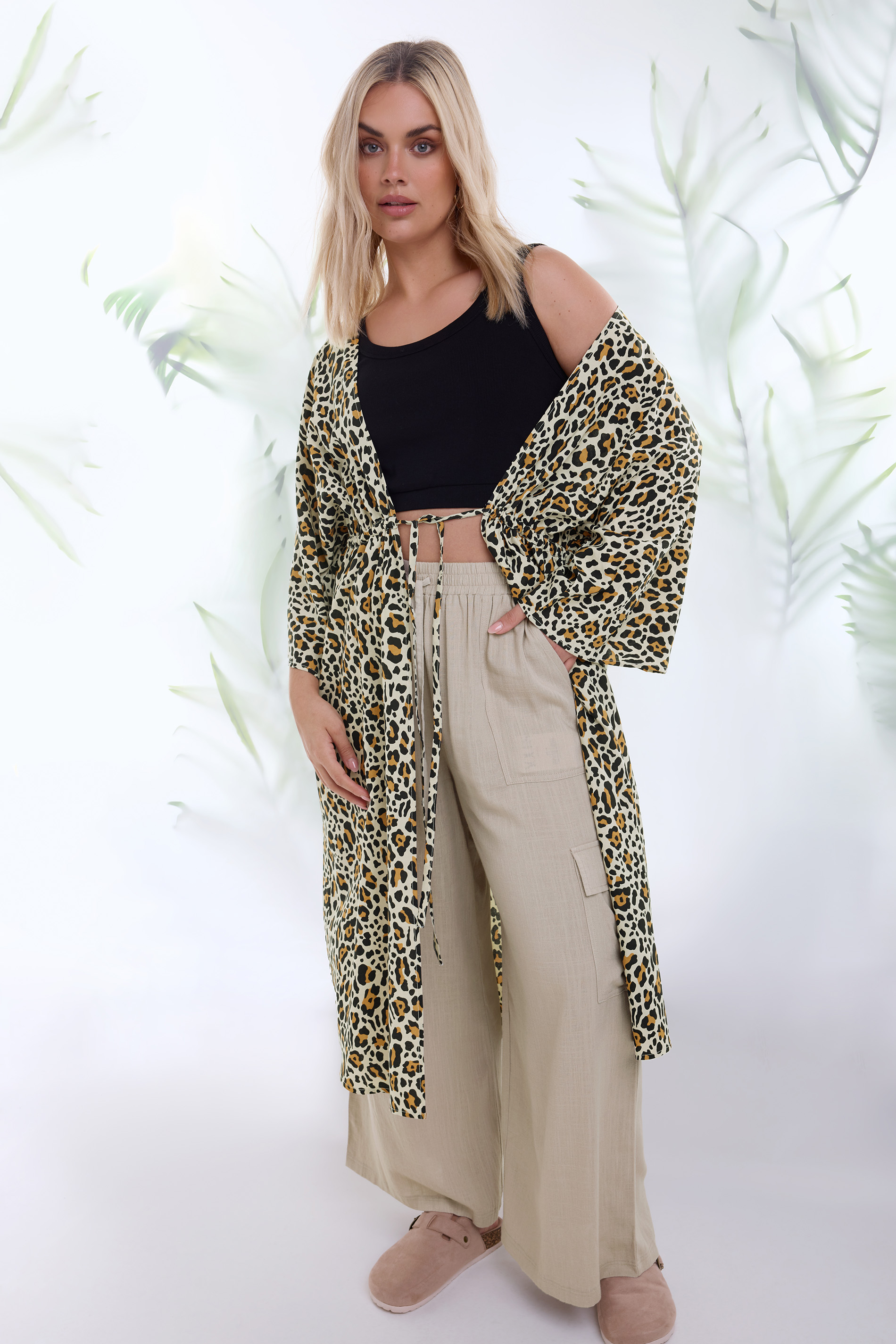 YOURS Plus Size Brown Leopard Print Longline Kimono | Yours Clothing 2