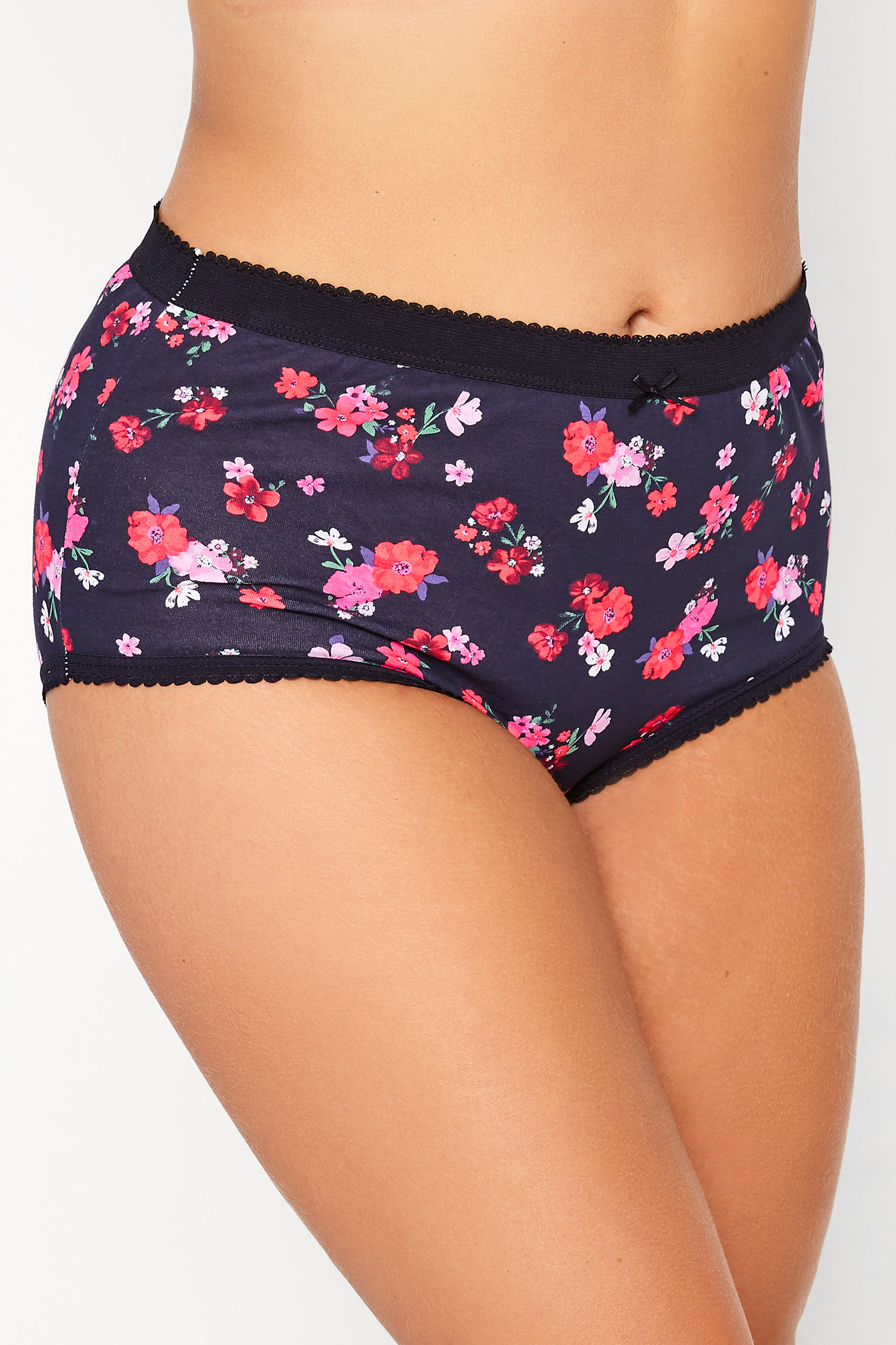 Plus Size 5 PACK Pink & Black Autumn Floral Print High Waisted Full Briefs | Yours Clothing  2