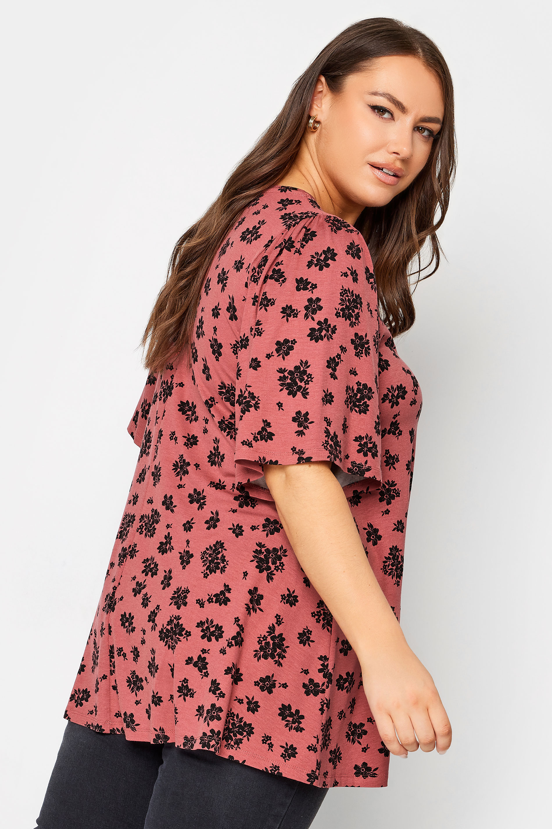 YOURS Plus Size Pink Floral Print Swing Top | Yours Clothing 3