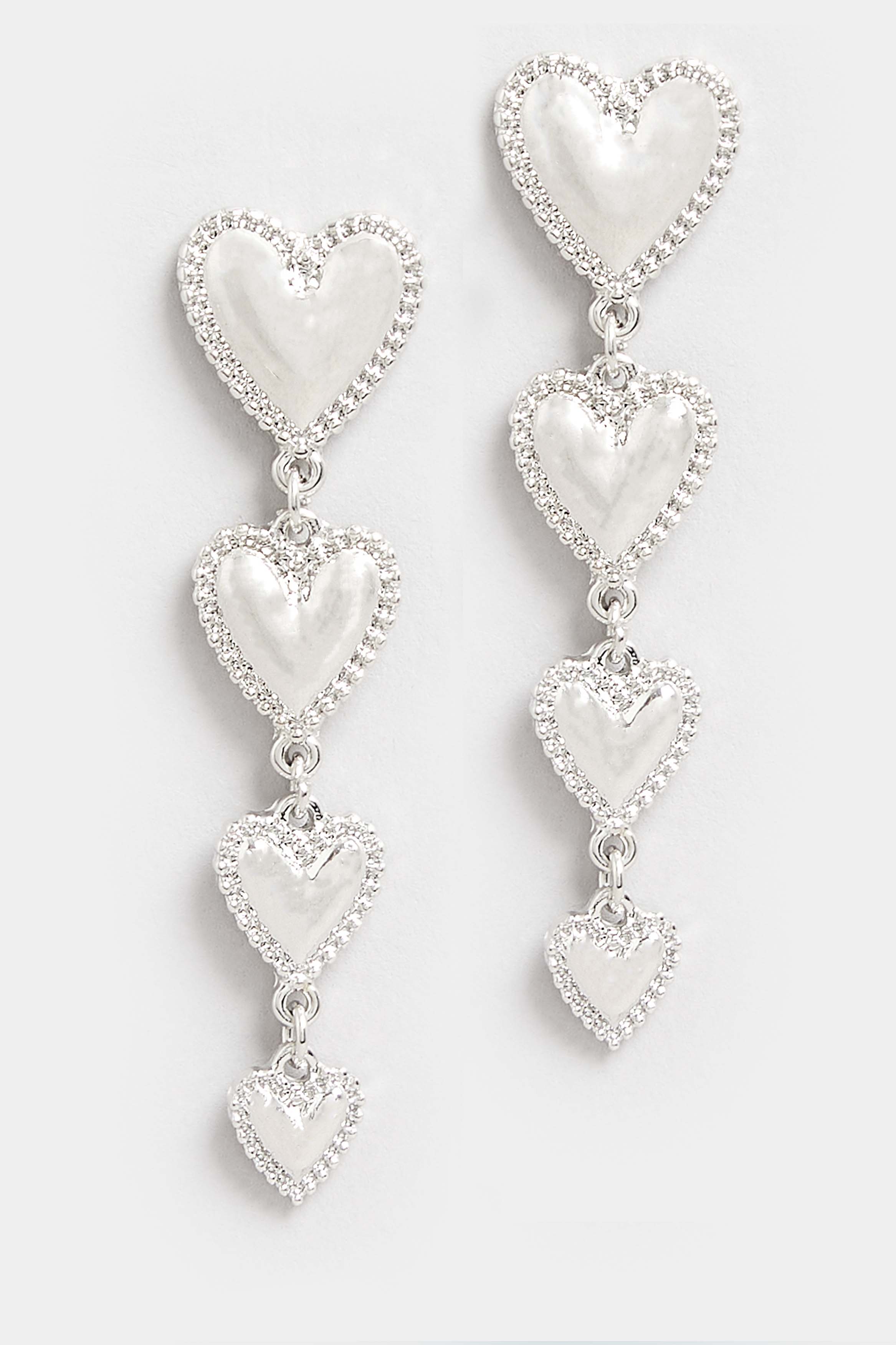 Silver Multi Heart Drop Earrings | Yours Clothing 2