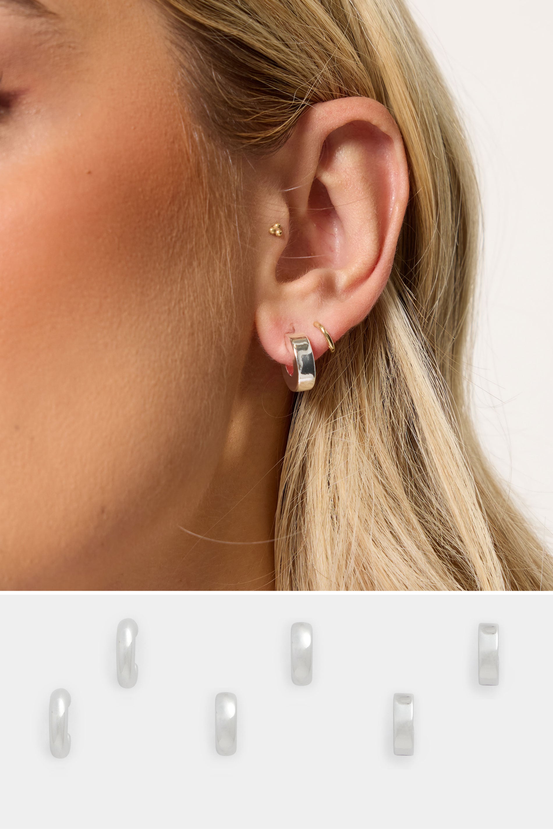 YOURSET 3 PACK Silver Tone Mini Hoop Earrings | Yours Clothing 1