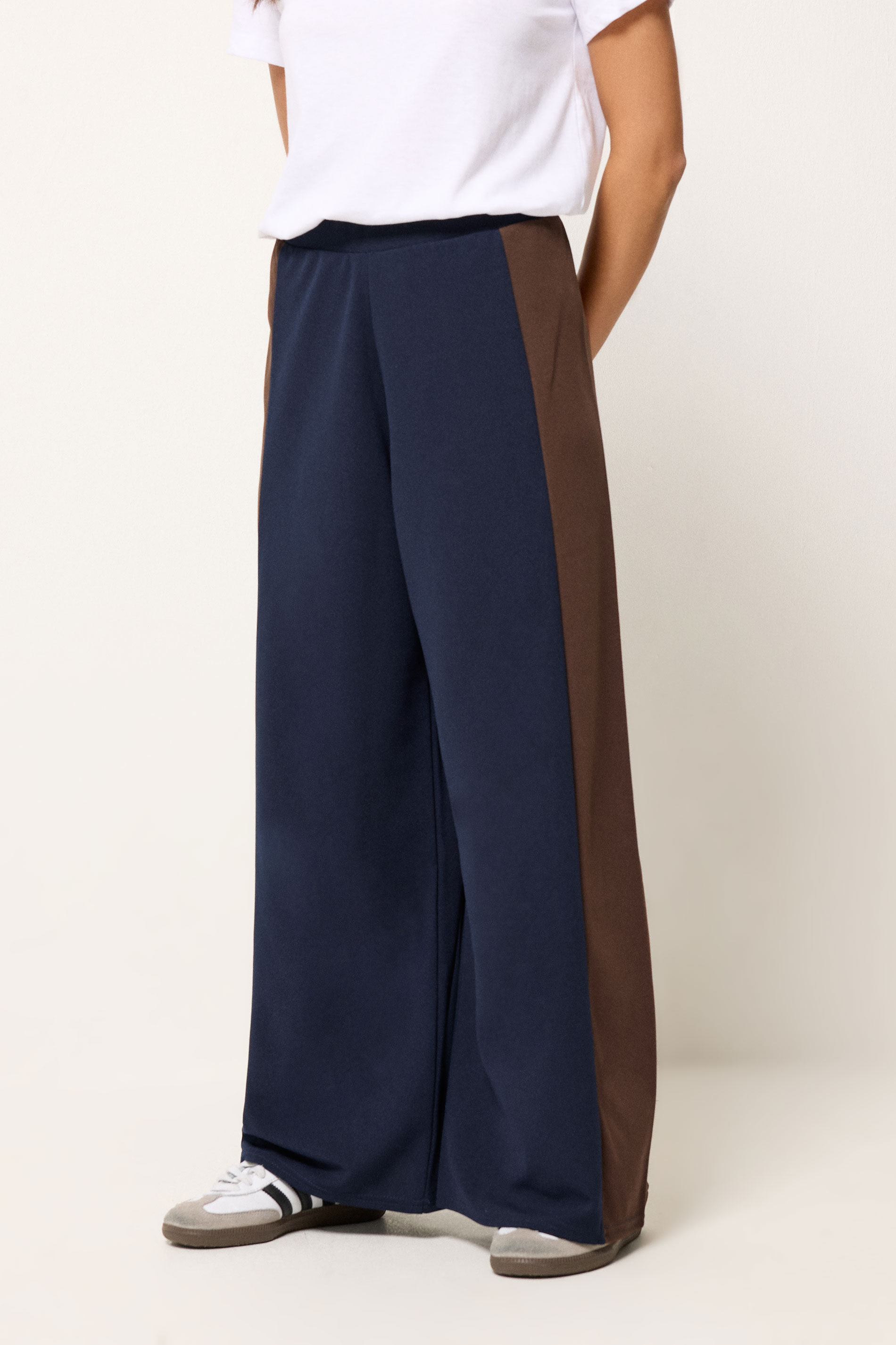 PixieGirl Petite Women's Navy Blue Side Panel Wide Leg Trousers | PixieGirl 1