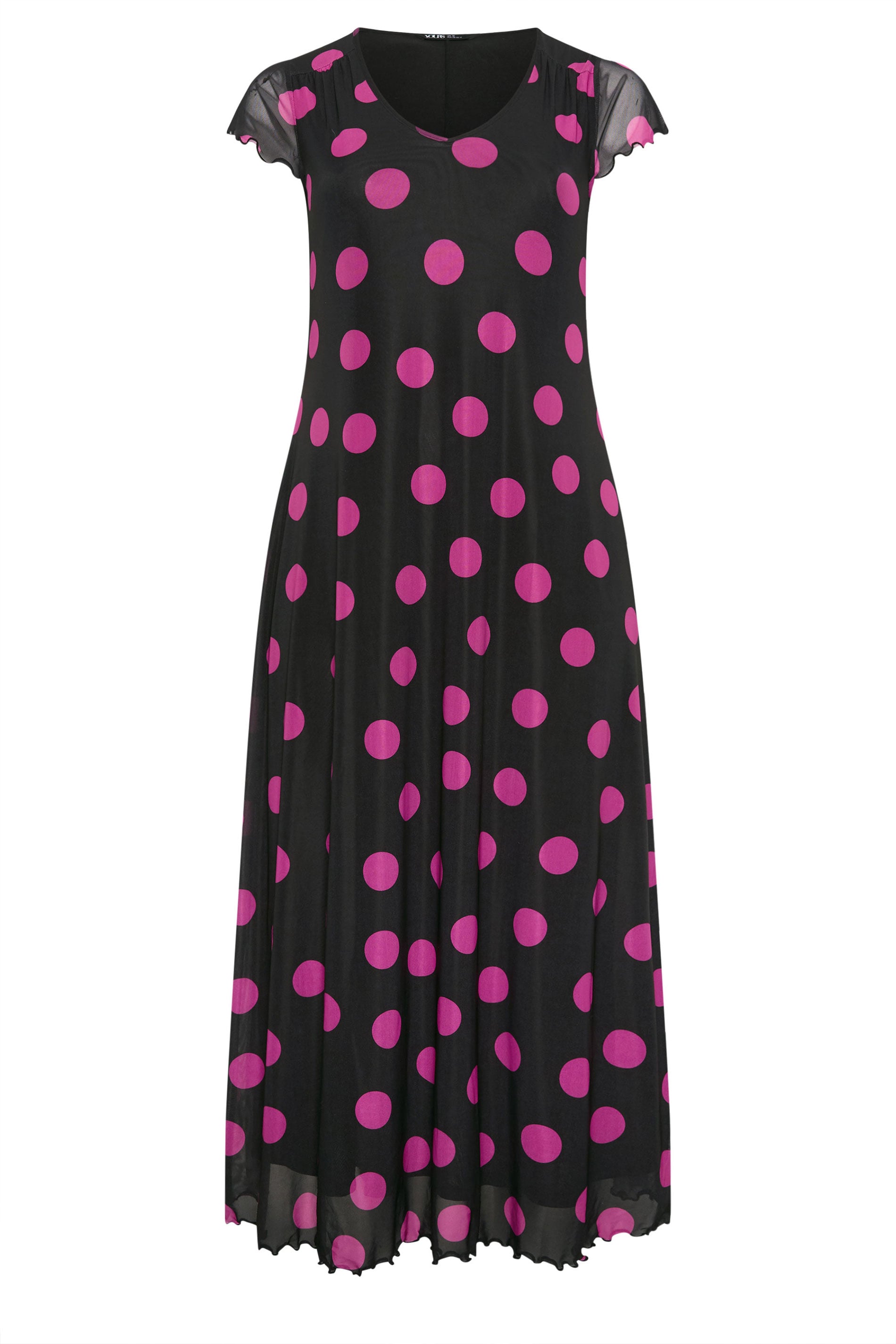 YOURS Plus Size Black & Pink Polka Dot Mesh Maxi Dress | Yours Clothing 5