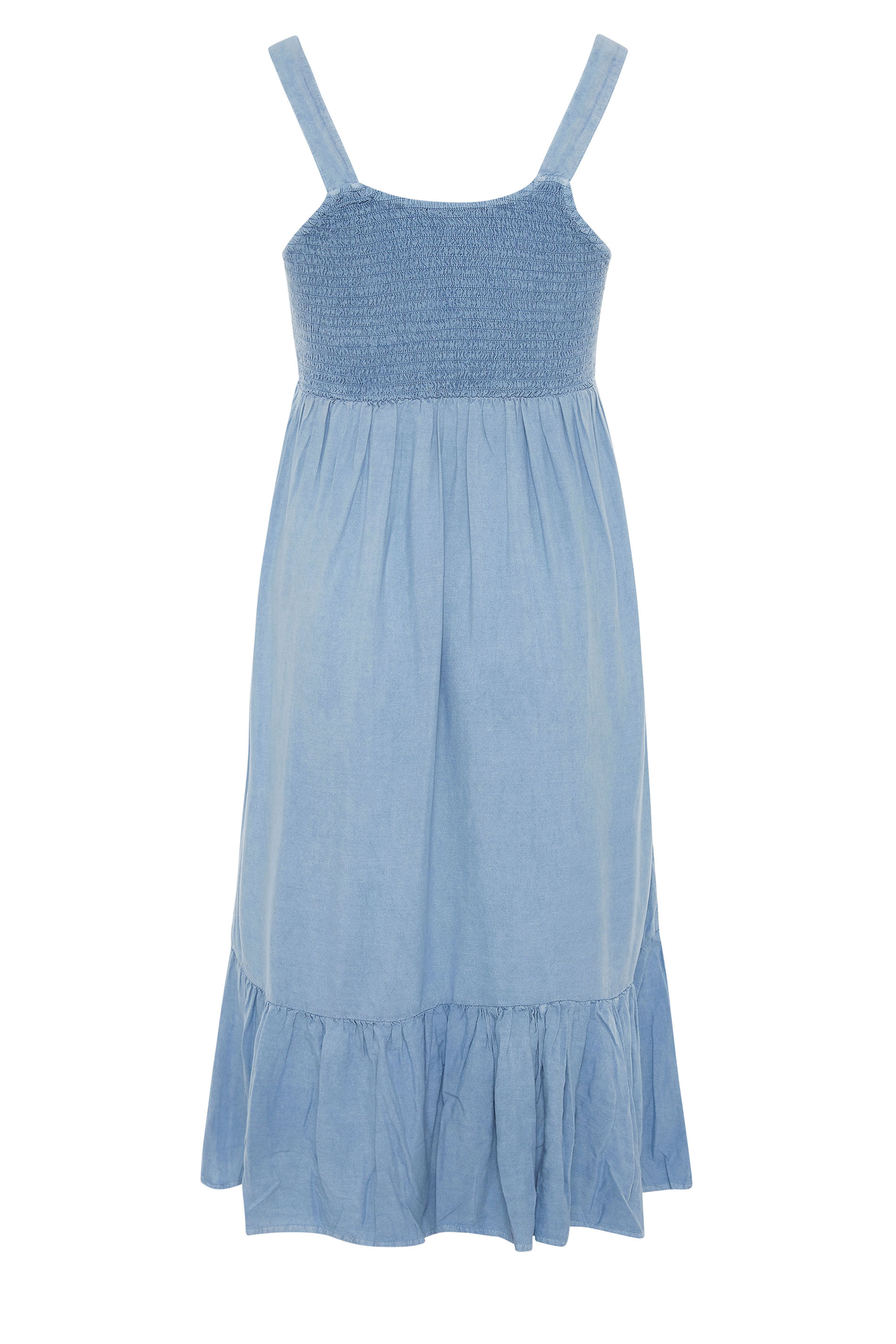 Blue Acid Wash Sleeveless Shirred Dress | Yours Clothing