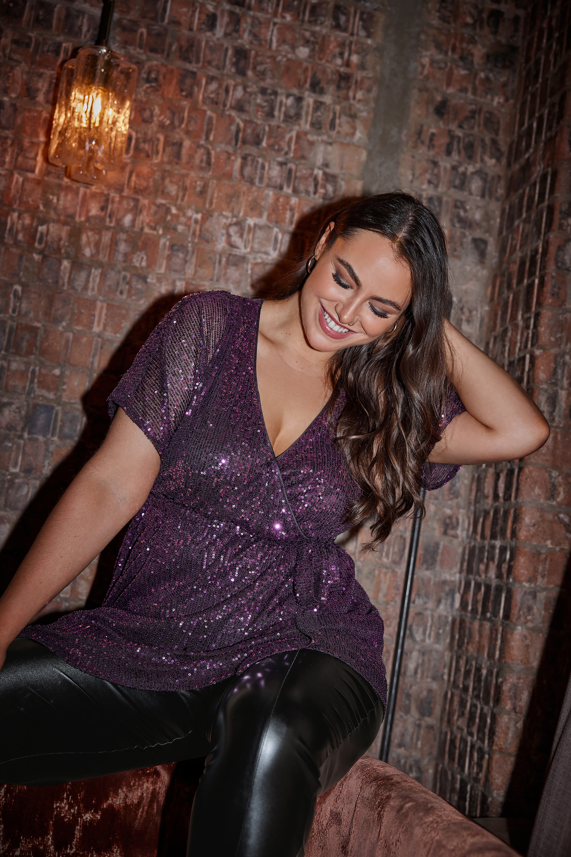 Product Video For YOURS LONDON Plus Size Purple Sequin Short Sleeve Wrap Top | Yours Clothing 1