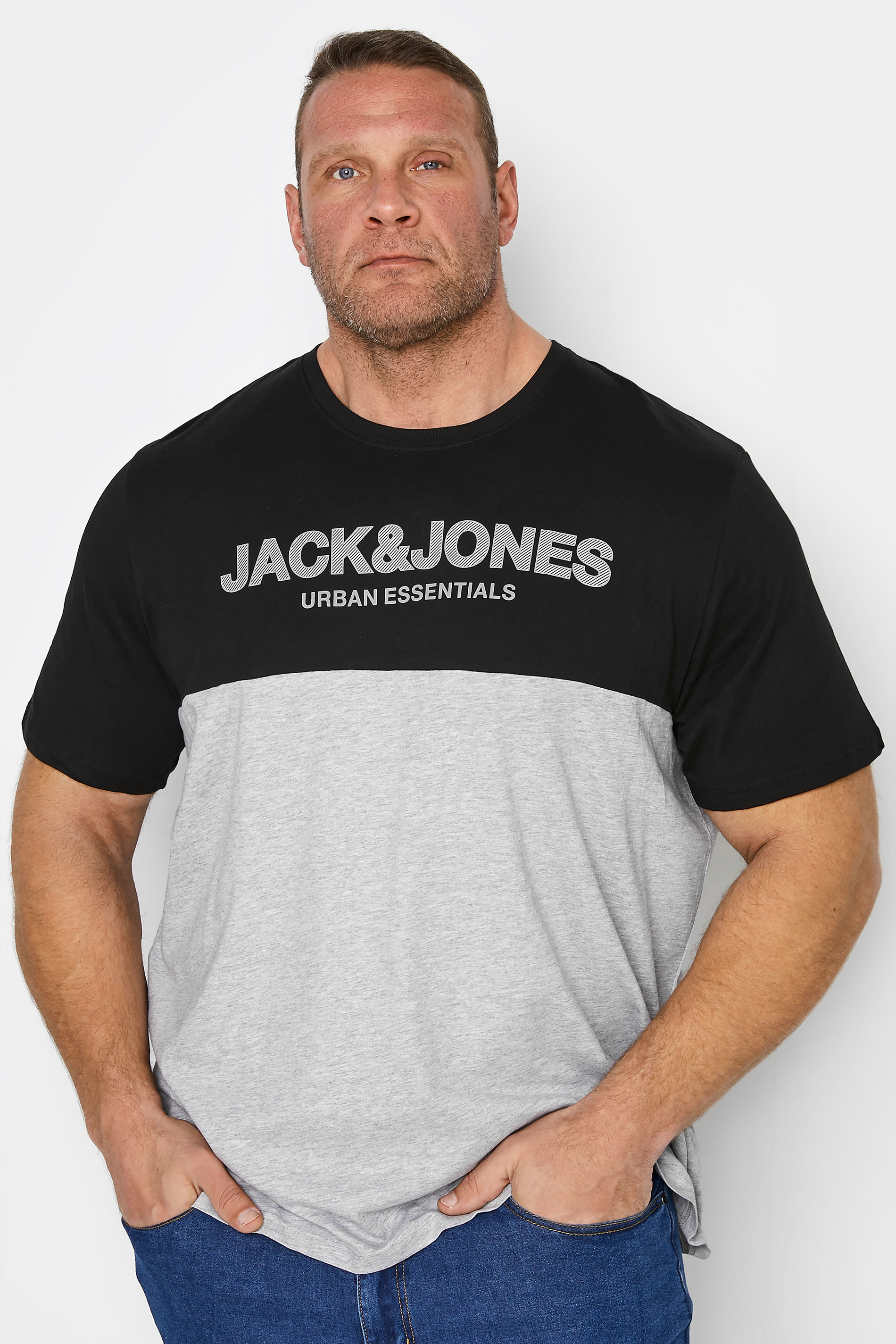 JACK & JONES Big & Tall Black Colour Block T-Shirt 1