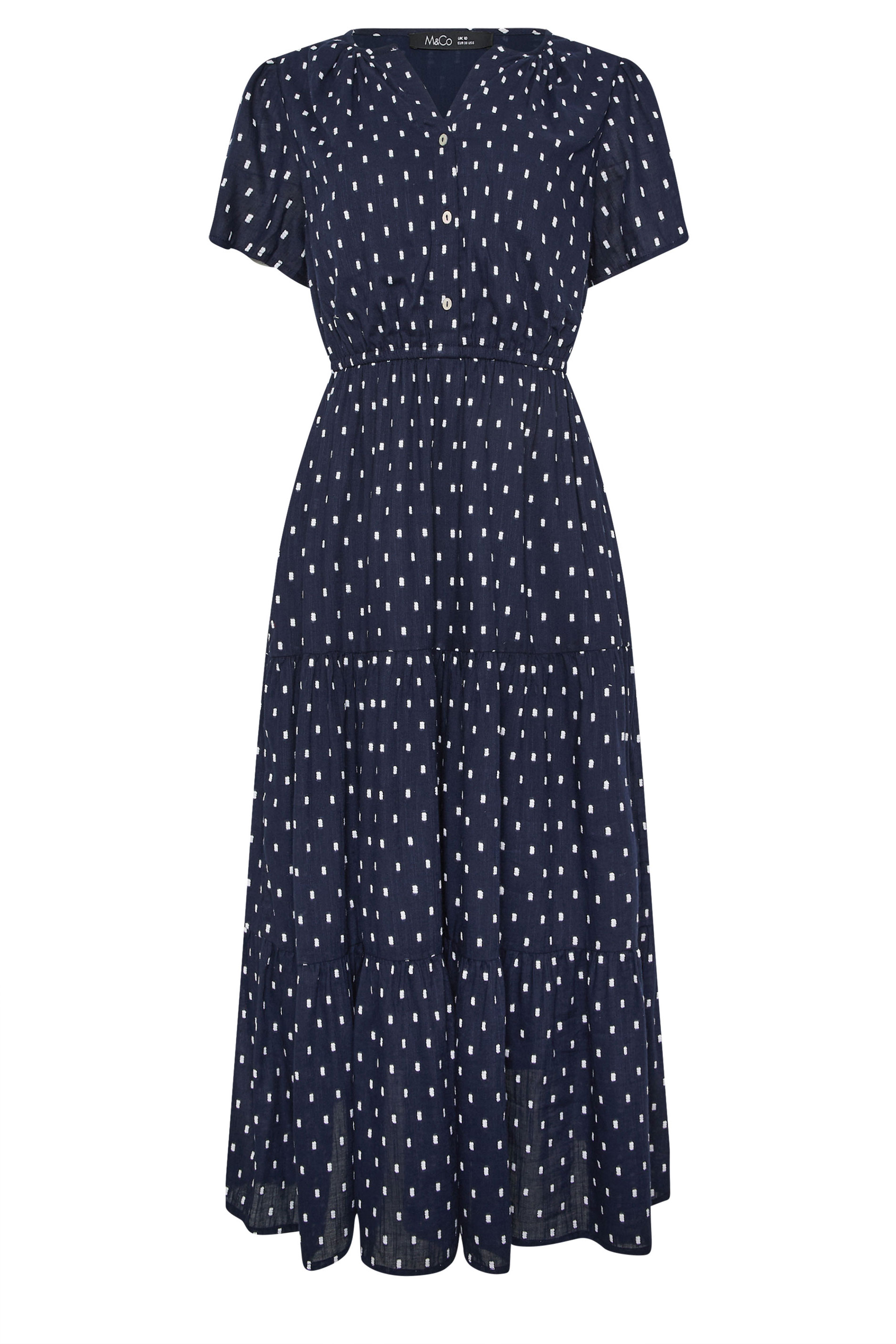 M&Co Navy Blue Dobby Tiered Cotton Midi Dress | M&Co 5