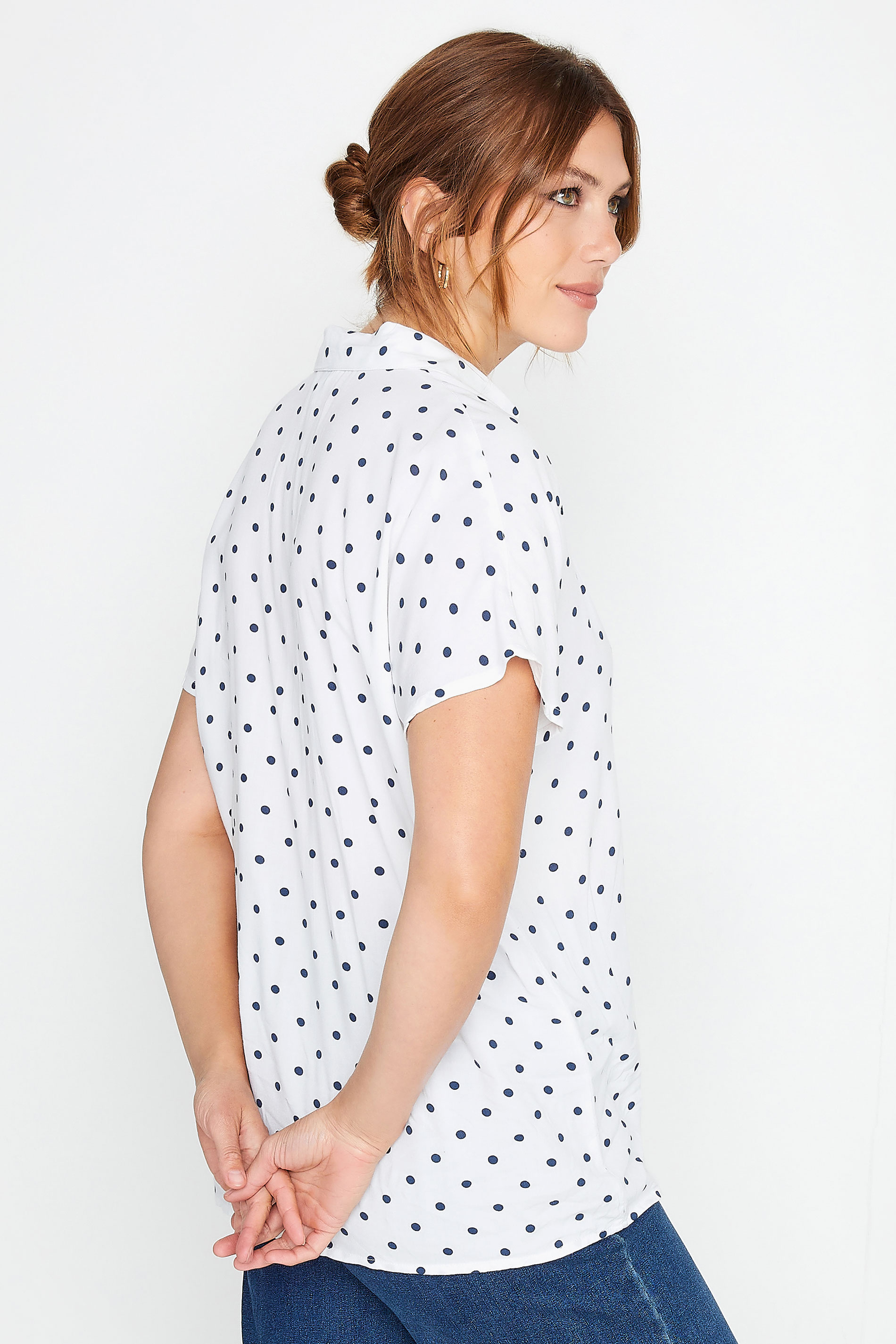 LTS Tall Women's White Polka Dot Print Short Sleeve Shirt | Long Tall Sally 3
