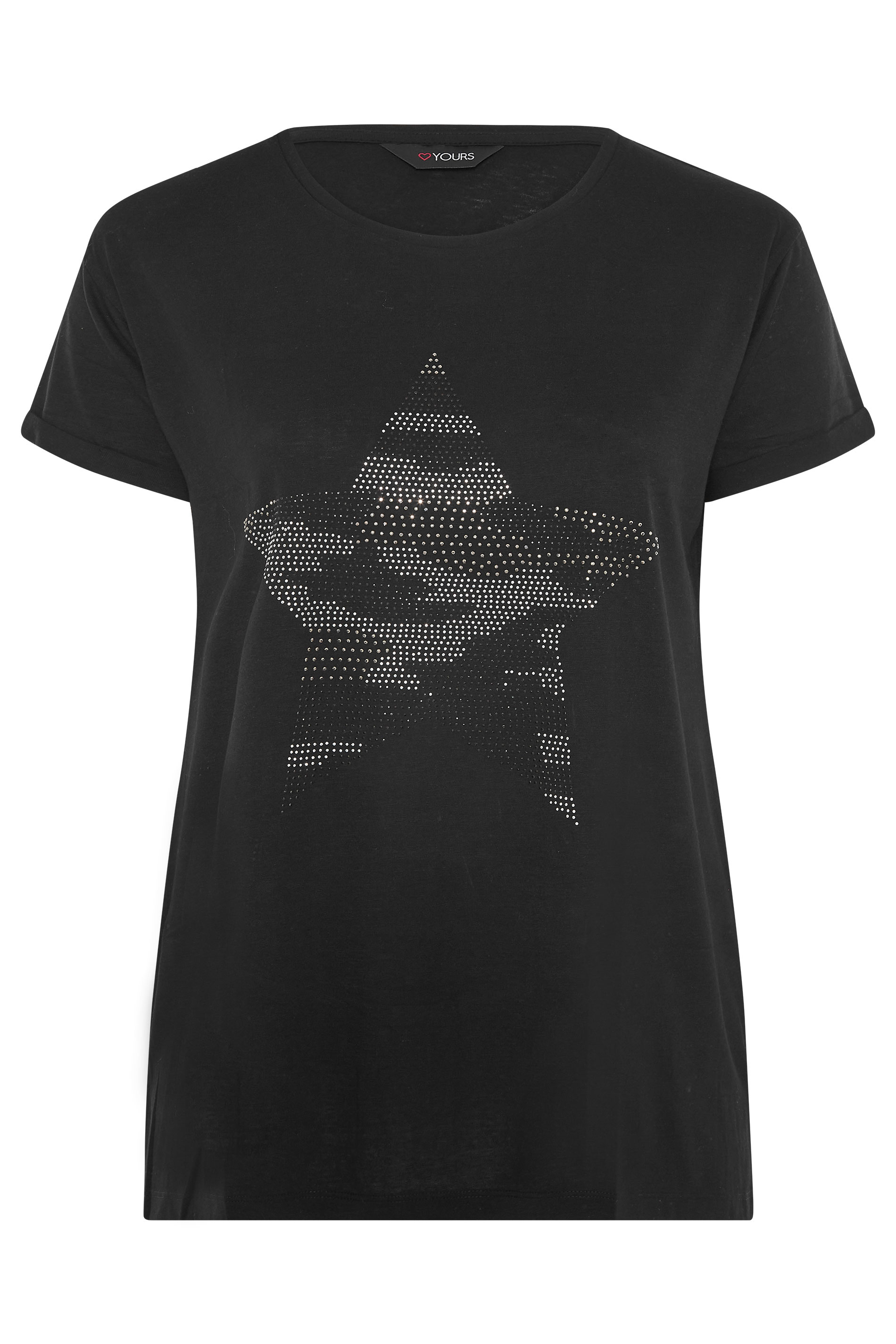 Grande taille  Tops Grande taille  T-Shirts | T-Shirt Noir Ourlet Plongeant Clouté Étoile - SV03719