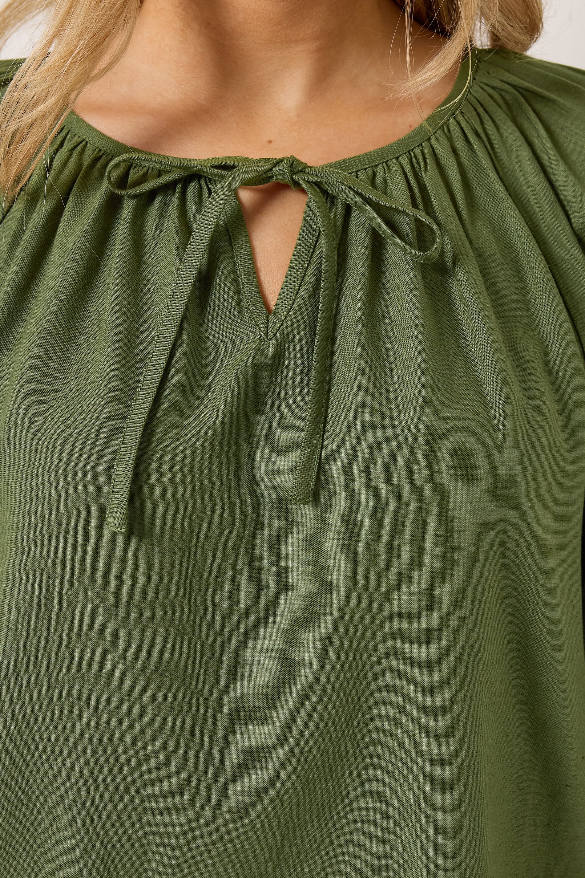 LTS Tall Women's Khaki Green Tie Front Linen Blouse | Long Tall Sally 6