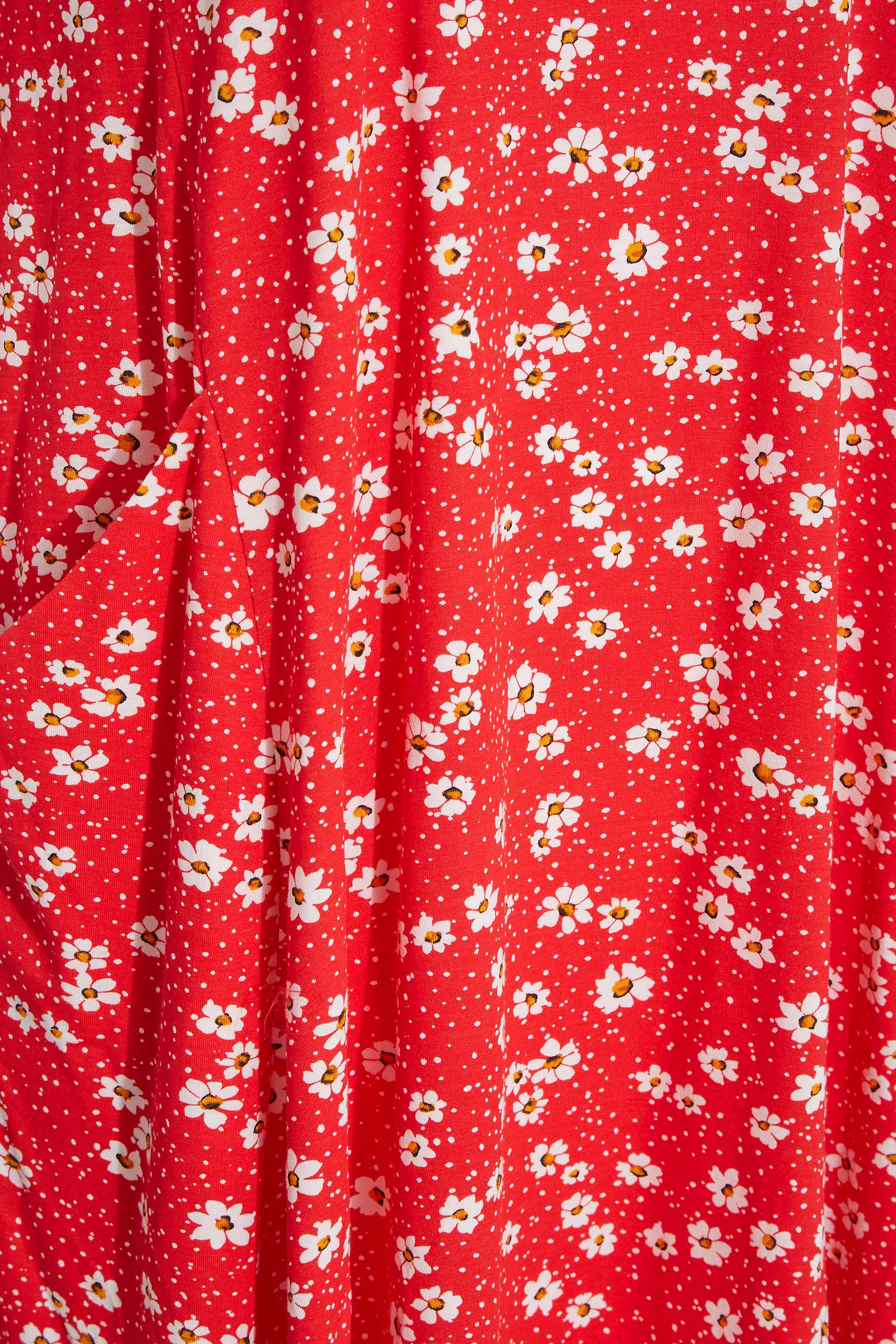 Robes Grande Taille Grande taille  Robes Imprimé Floral | Robe Rouge Drâpée Pâquerettes à Poches - PL35105
