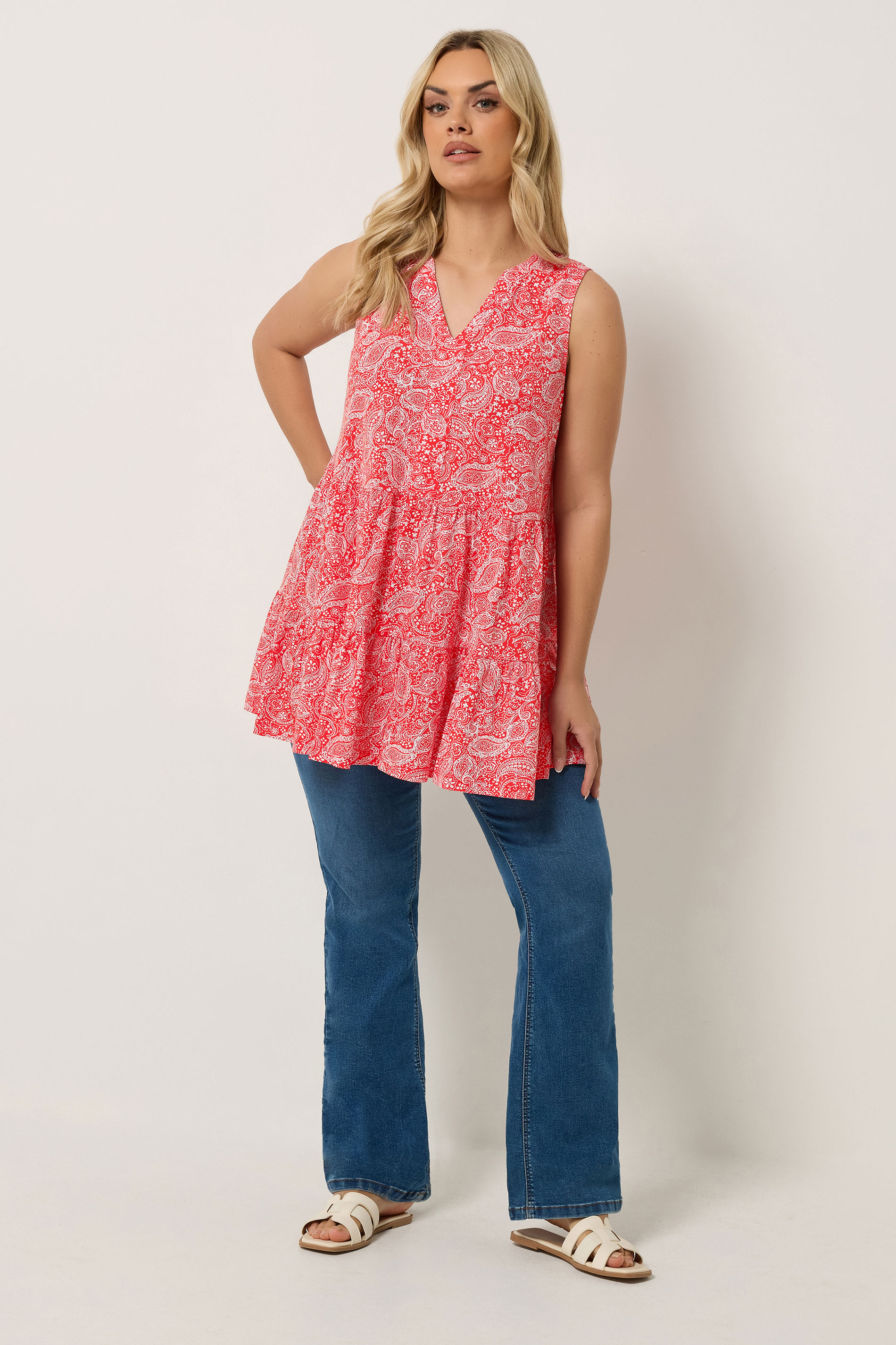 YOURS Plus Size Orange Paisley Notch Neck Vest Top | Yours Clothing 1