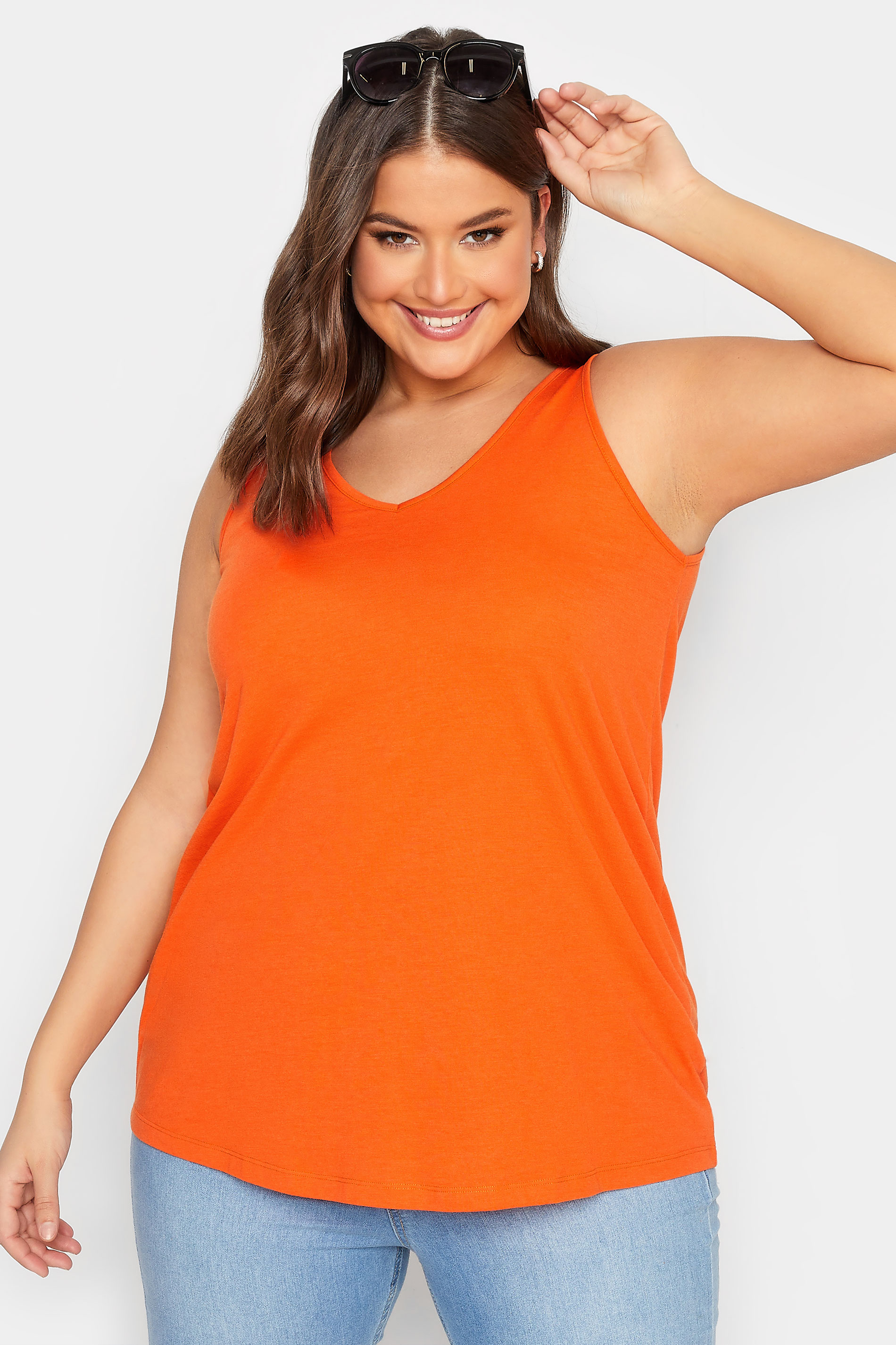 YOURS Plus Size Curve Orange Bar Back Vest Top | Yours Clothing  1