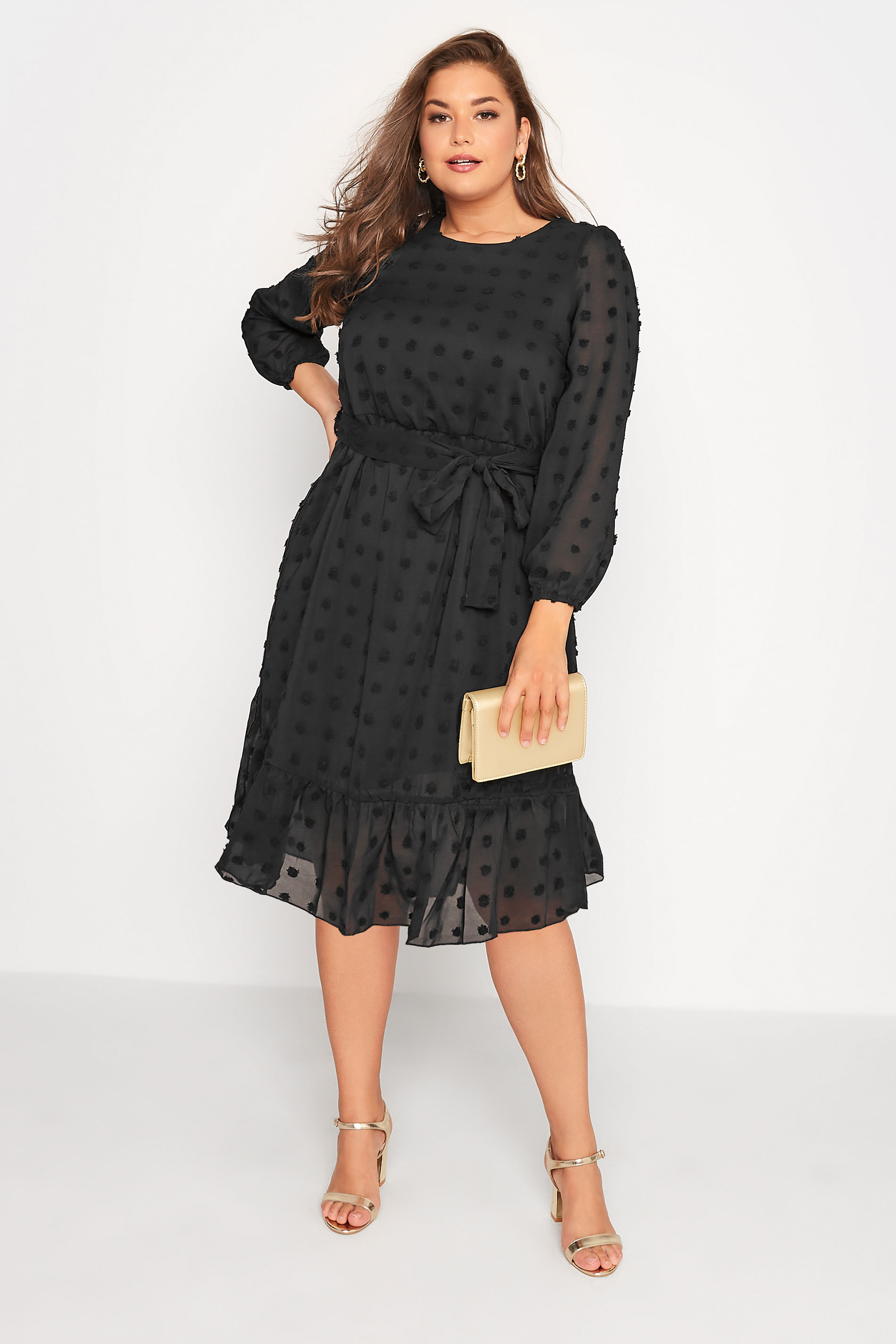 Plus Size YOURS LONDON Black Dobby Puff Sleeve Dress | Yours Clothing 2