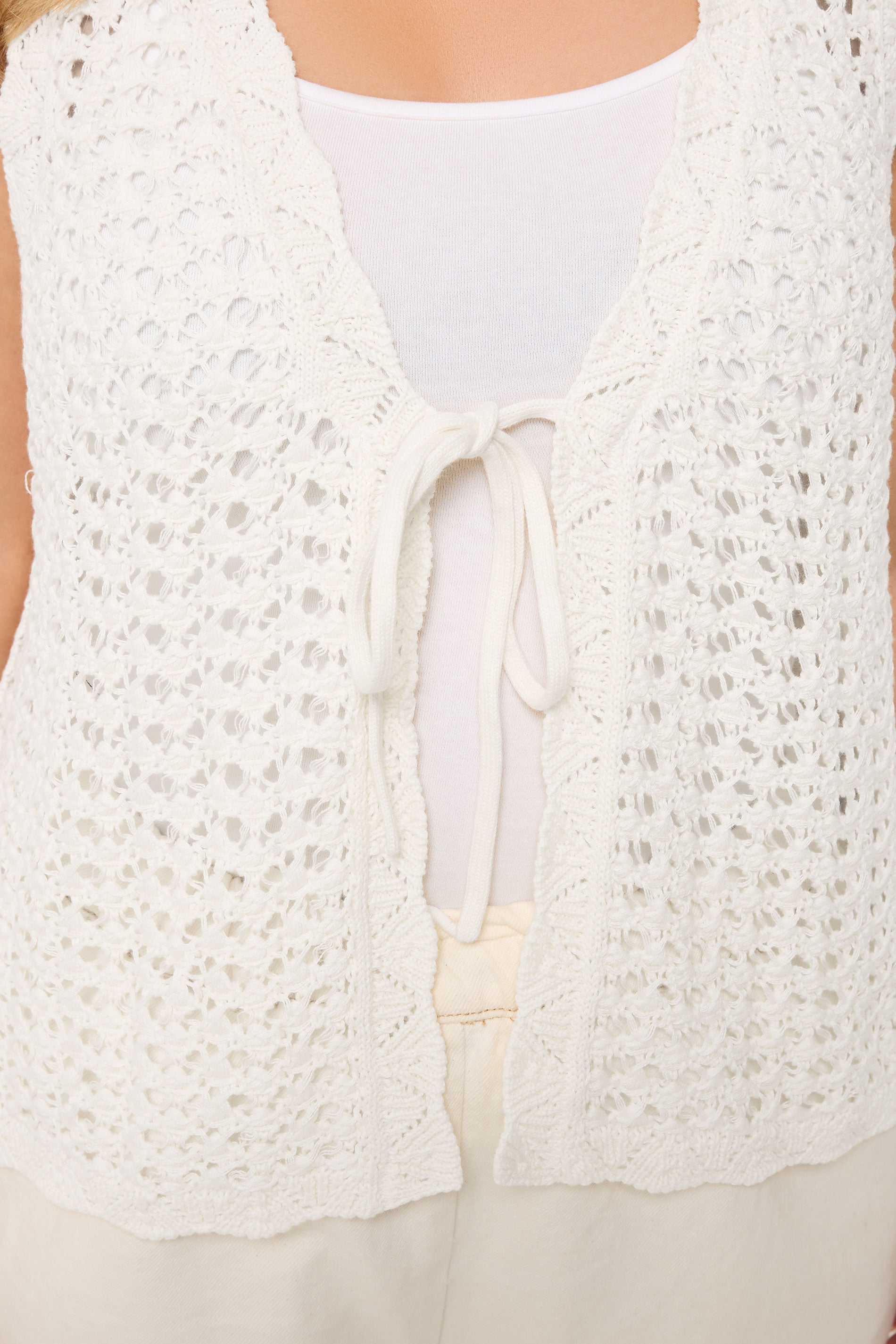 YOURS Plus Size Ivory White Scallop Edge Knitted Waistcoat | Yours Clothing 4