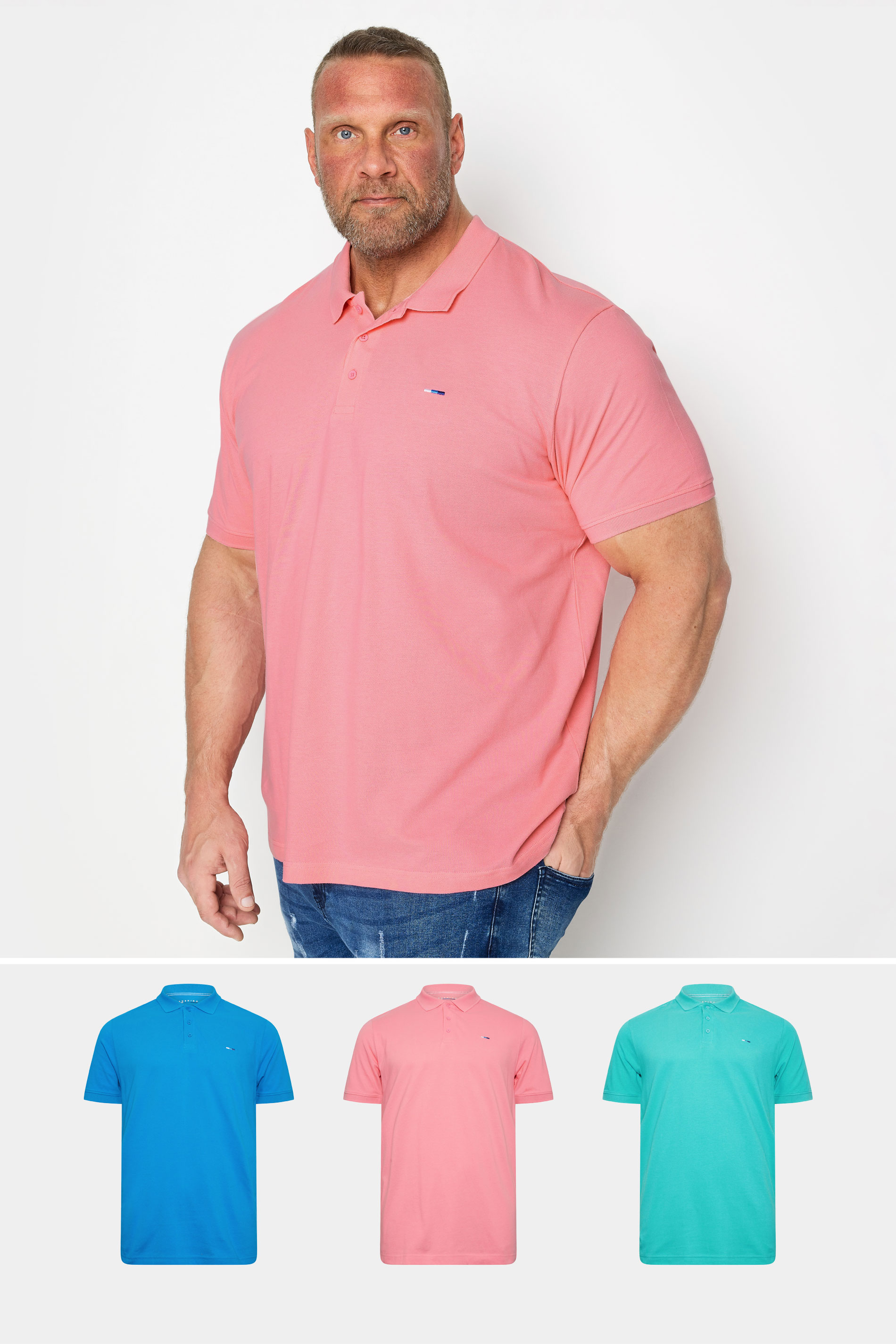 BadRhino Big & Tall 3 PACK Blue/Pink/Teal Polo Shirts | BadRhino 1
