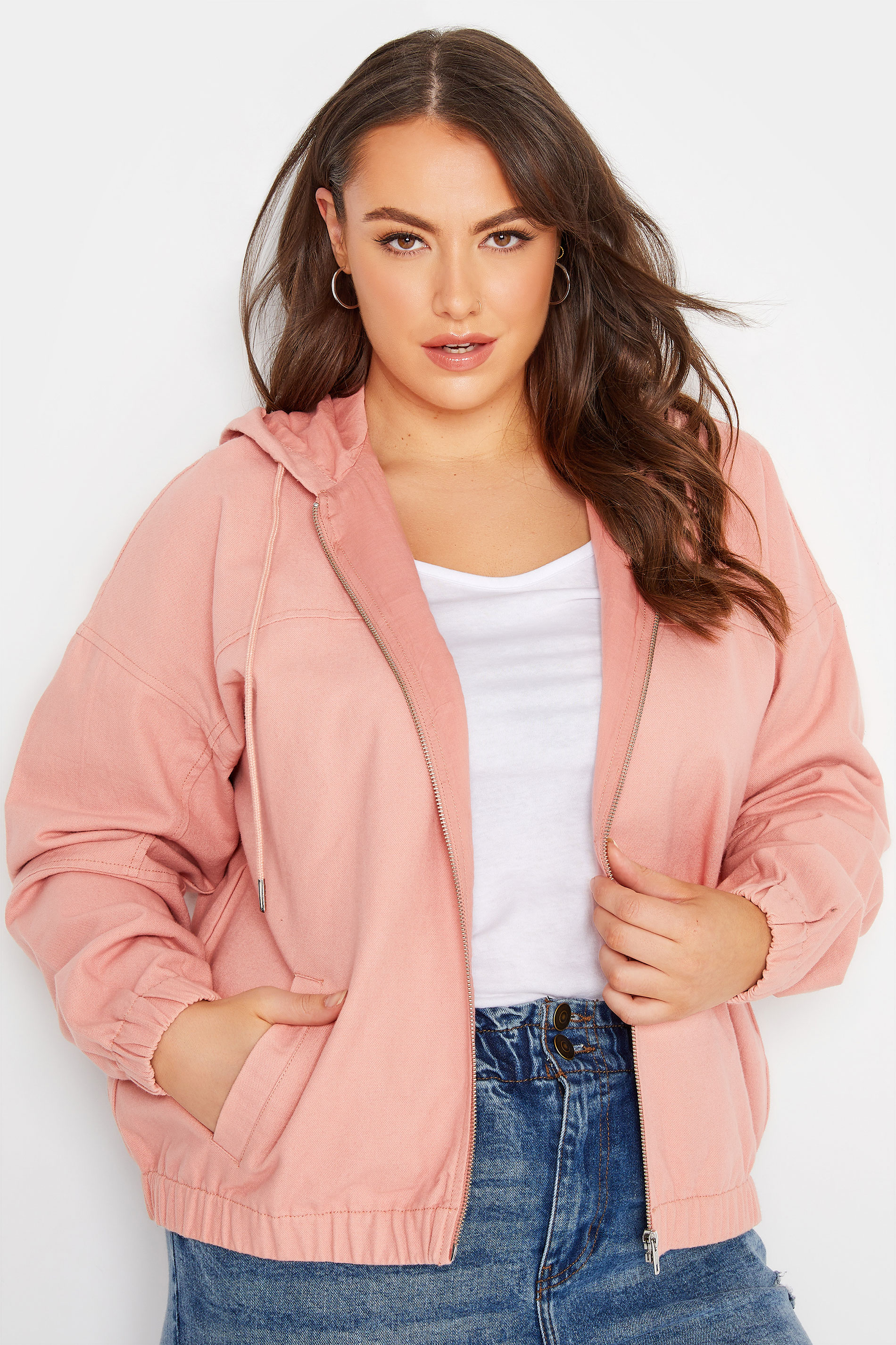 LIMITED COLLECTION Plus Size Peach Orange Twill Bomber Jacket | Yours Clothing  1