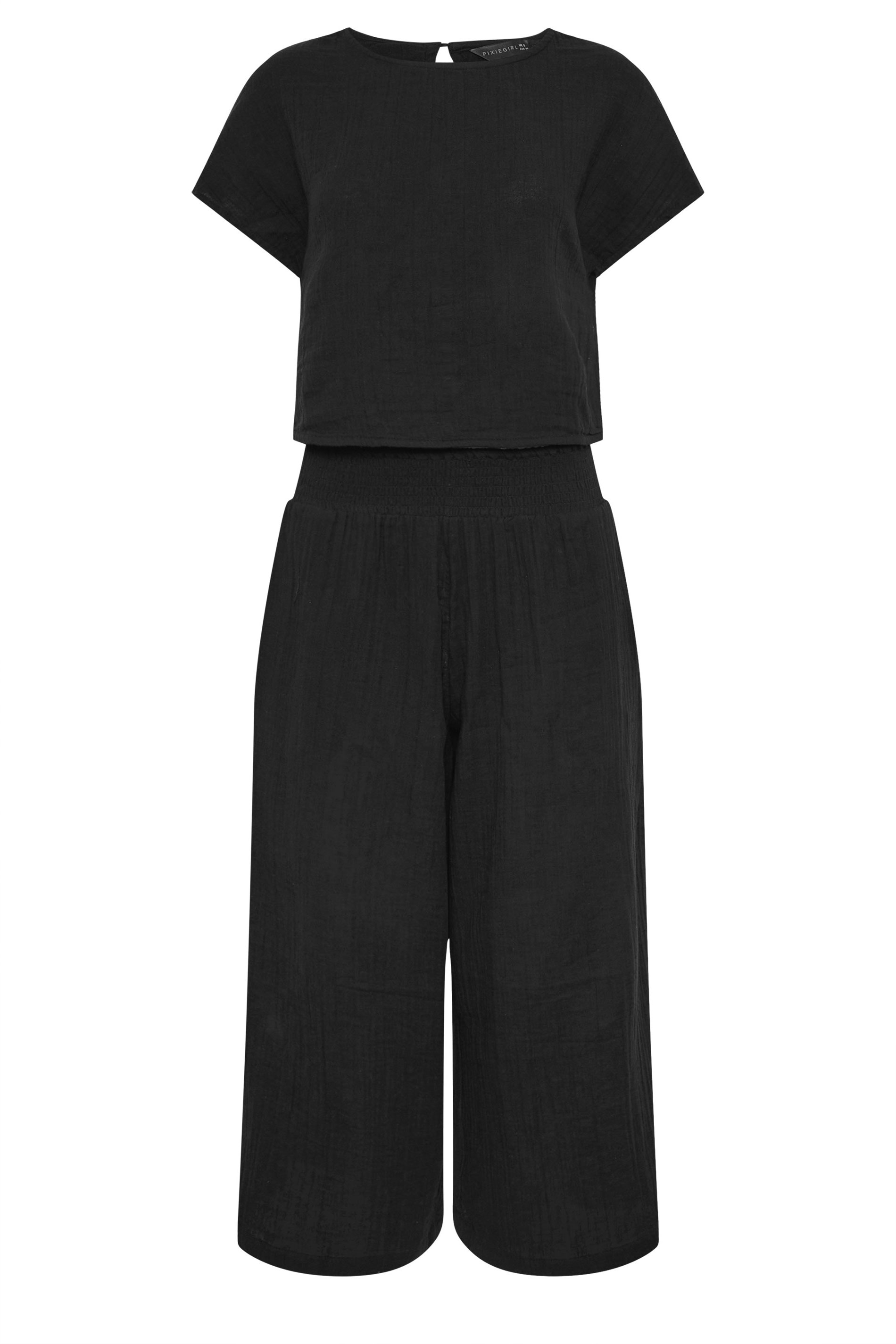 PixieGirl Petite Women's Set Black Cotton Cheesecloth Top & Cropped Trousers | PixieGirl 5