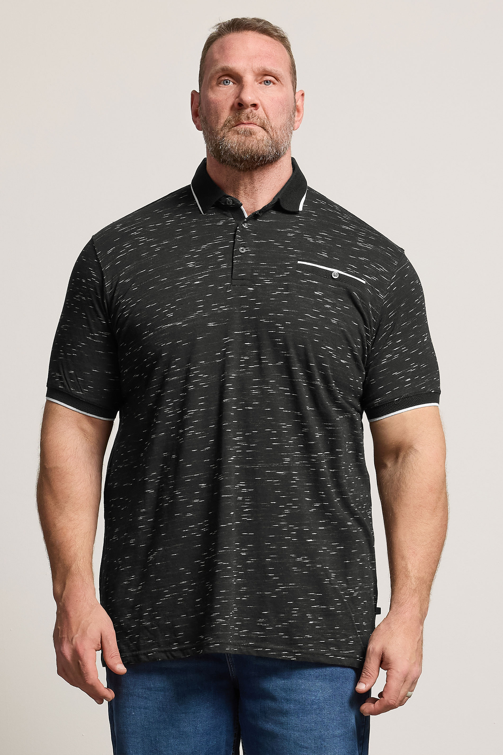 D555 Big & Tall Black Jacquard Polo Shirt | BadRhino 3