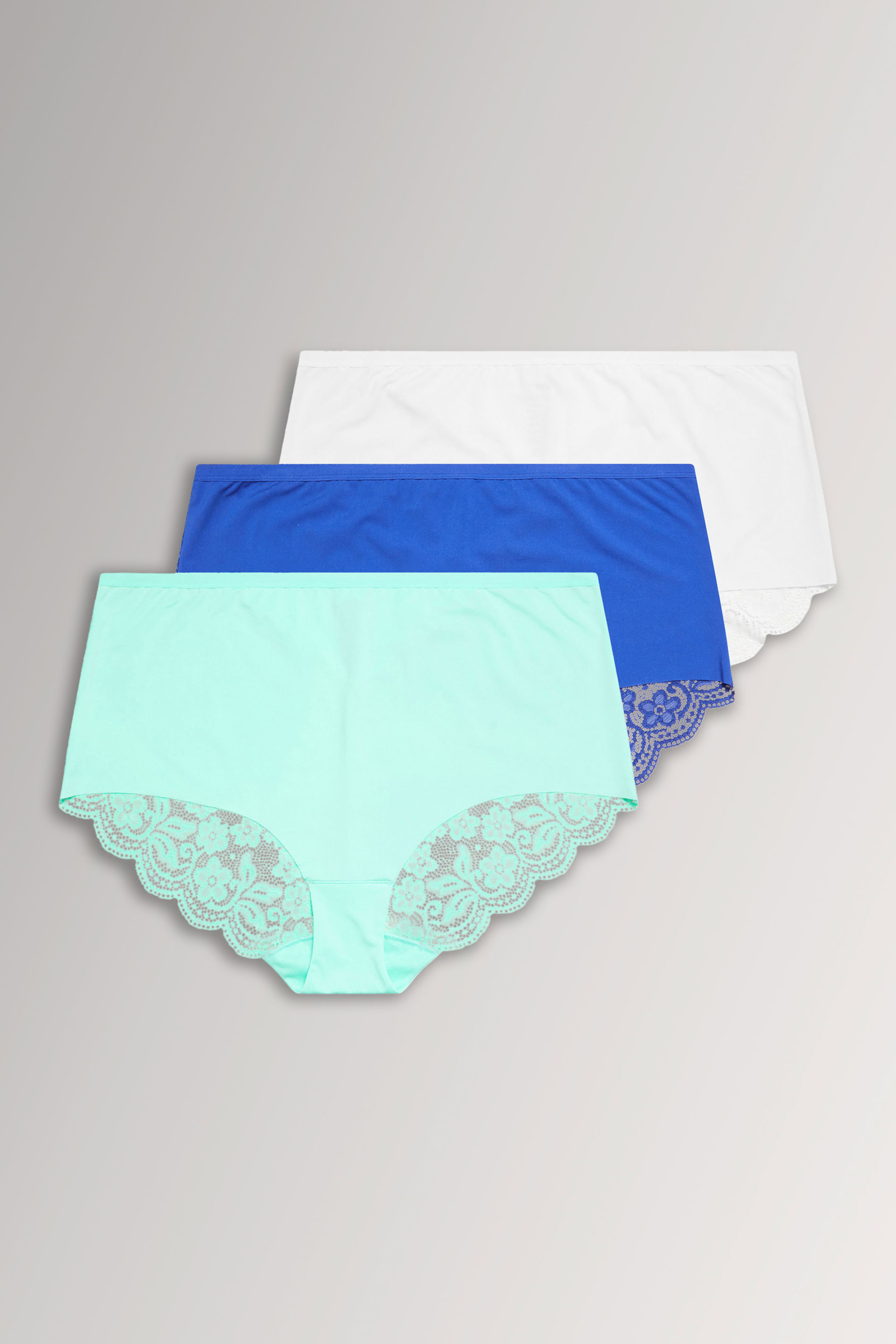 YOURSET 3 PACK Curve Plus Size Blue & White Lace Back High Waisted Knickers | Yours Clothing 3