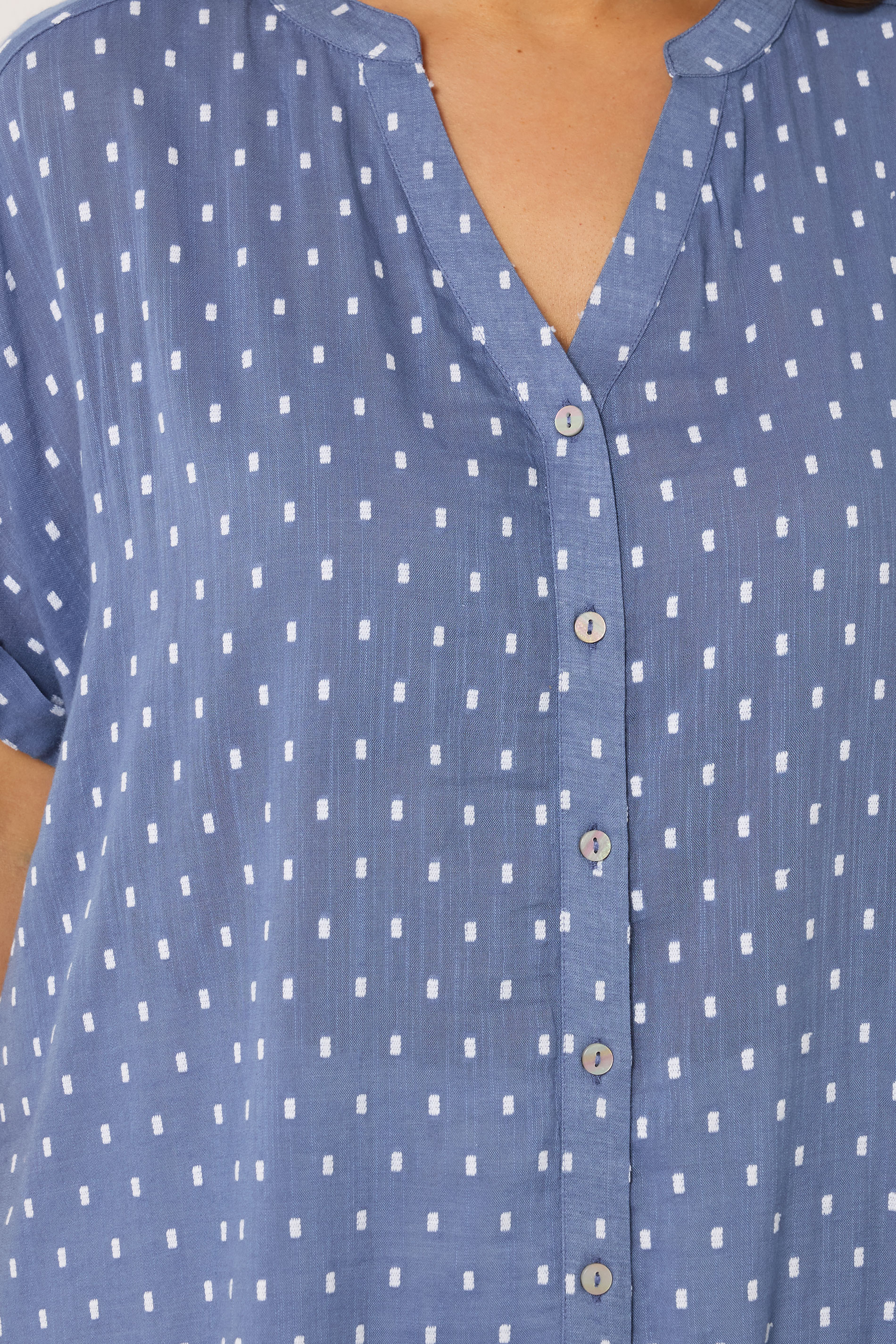 YOURS Plus Size Denim Blue Dobby Notch Neck Blouse| Yours Clothing 4