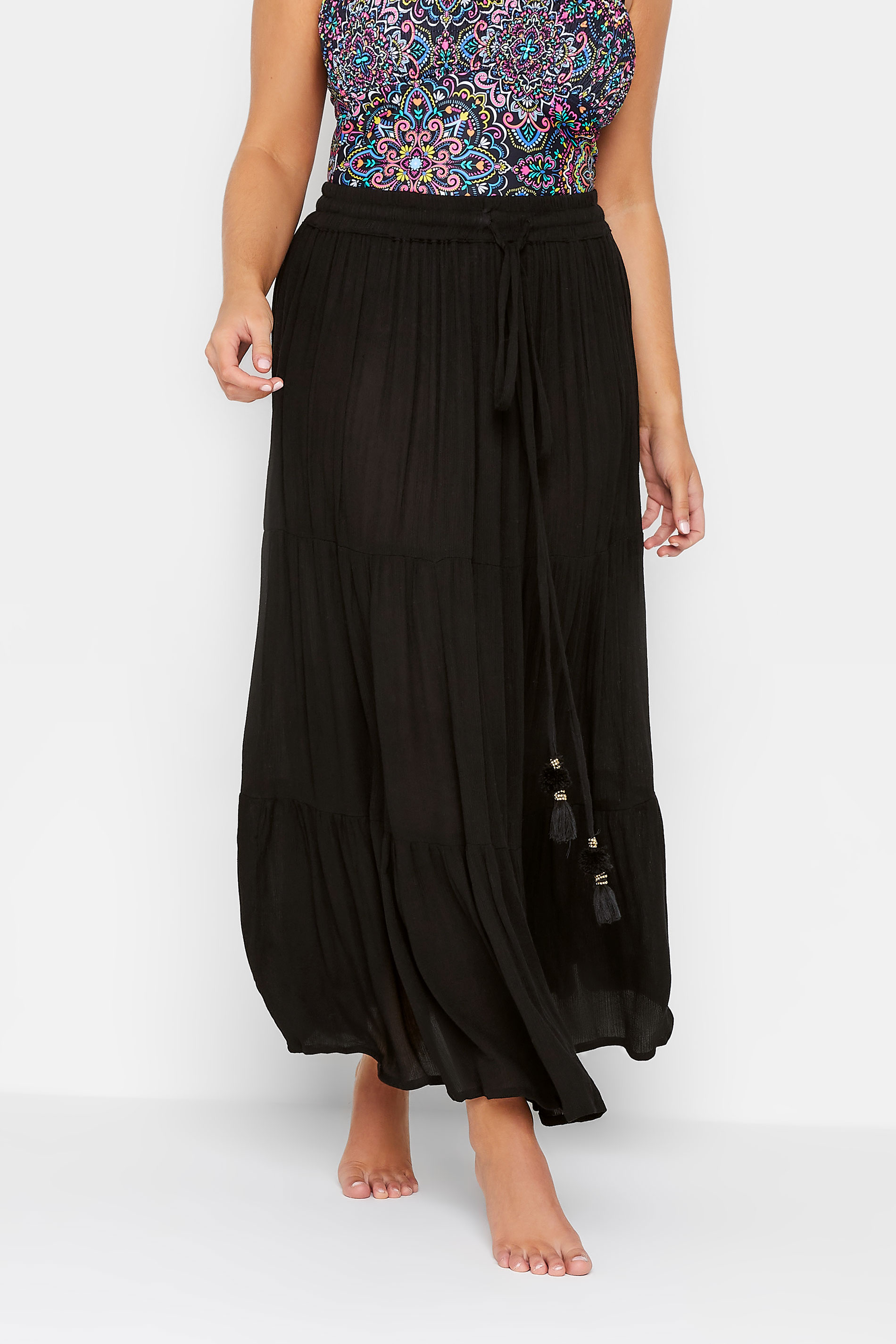 YOURS Curve Plus Size Black Tiered Beach Skirt | Yours Clothing  1