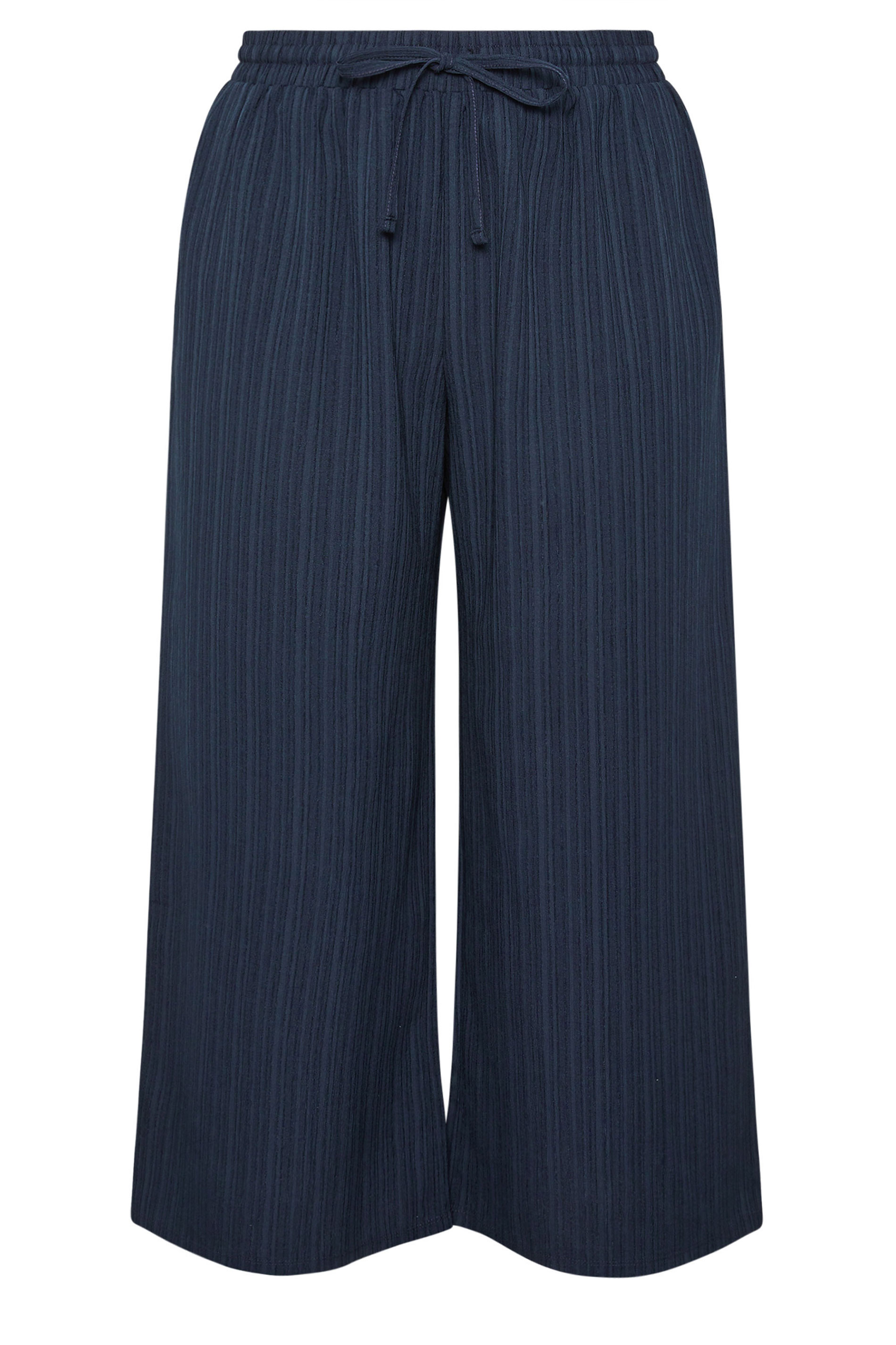 YOURS Plus Size Navy Blue Textured Cropped Trouser  5