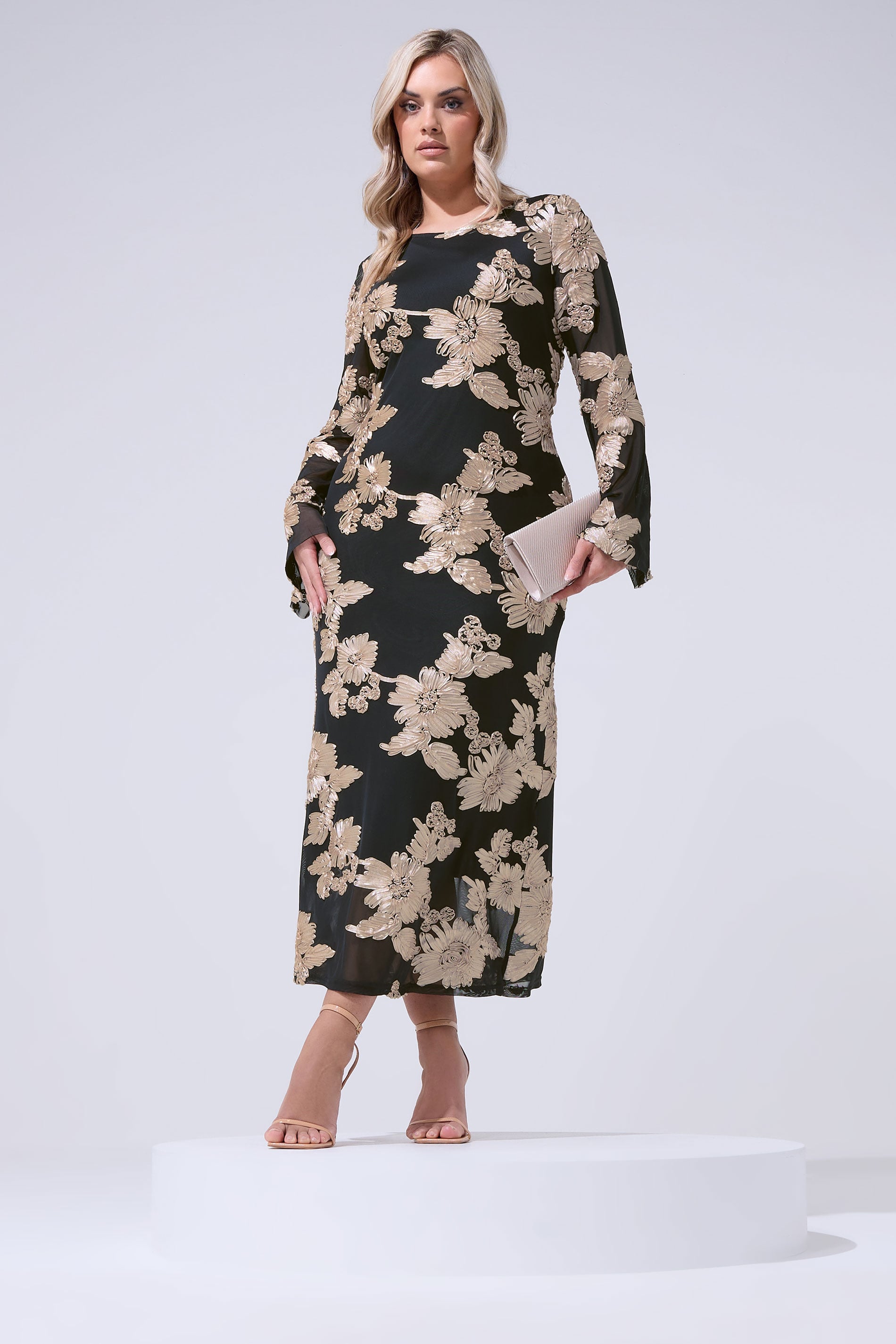 YOURS LONDON Plus Size Black Floral Applique Maxi Dress | Yours Clothing 3