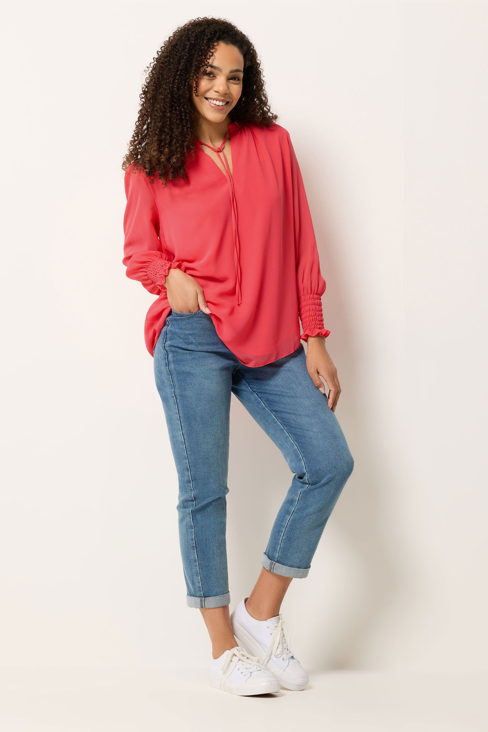 M&Co Orange Tie Neck Blouse | M&Co 1
