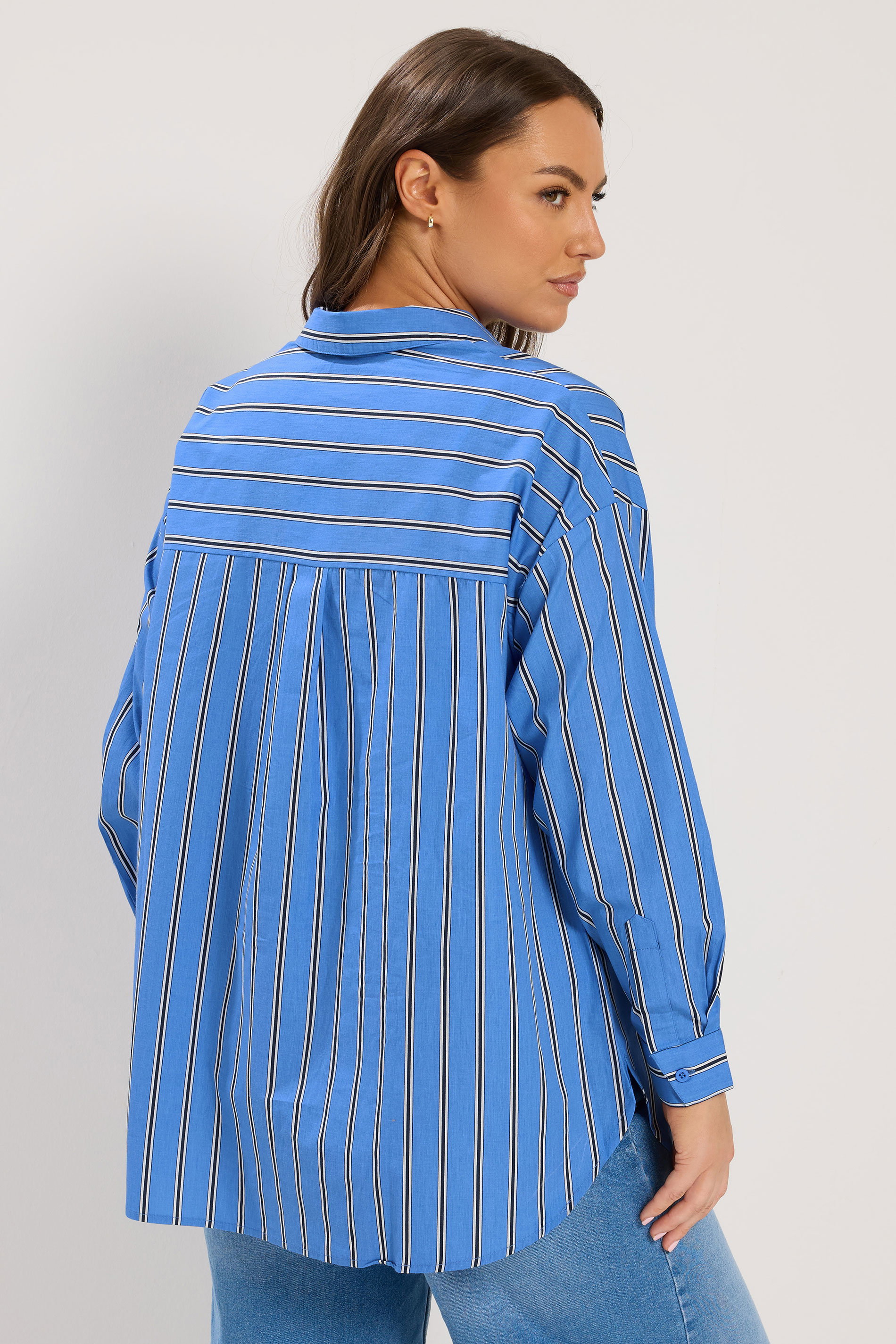 YOURS Plus Size Blue Stripe Button Through Shirt | Yours Clothing 5