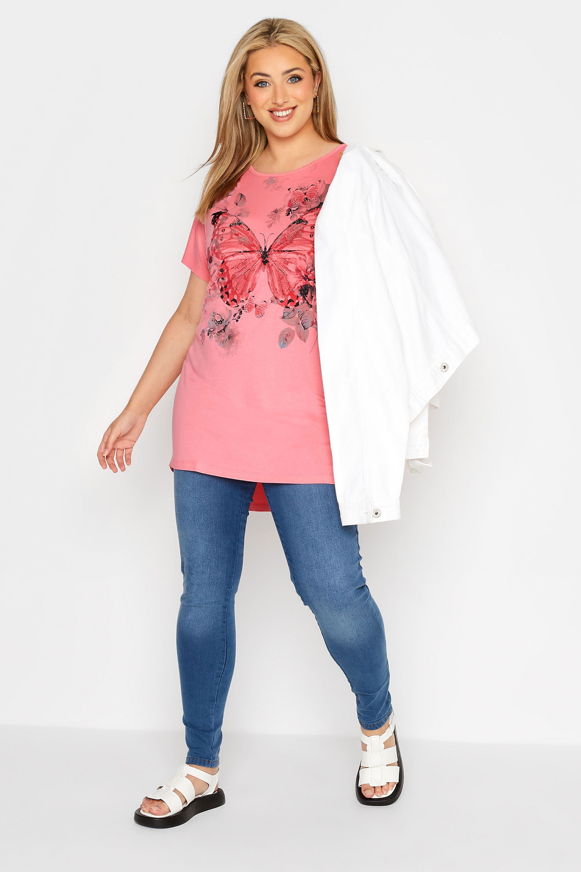 Grande taille  Tops Grande taille  T-Shirts | T-Shirt Rose Design Papillon - DI16845