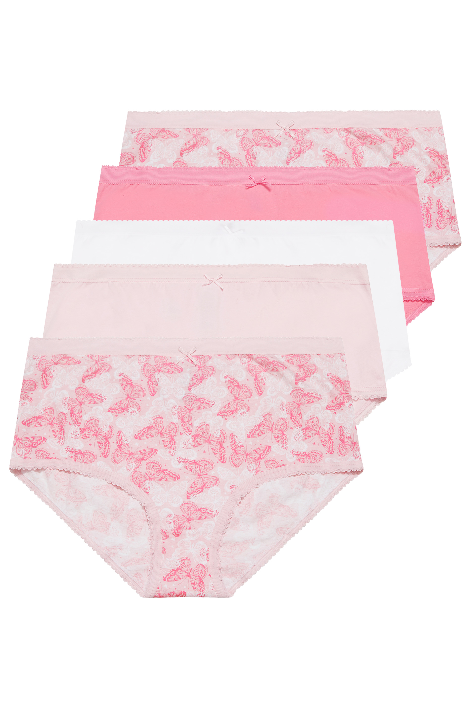 Plus Size 5 PACK Light Pink Butterfly Print Full Briefs | Yours Clothing  3