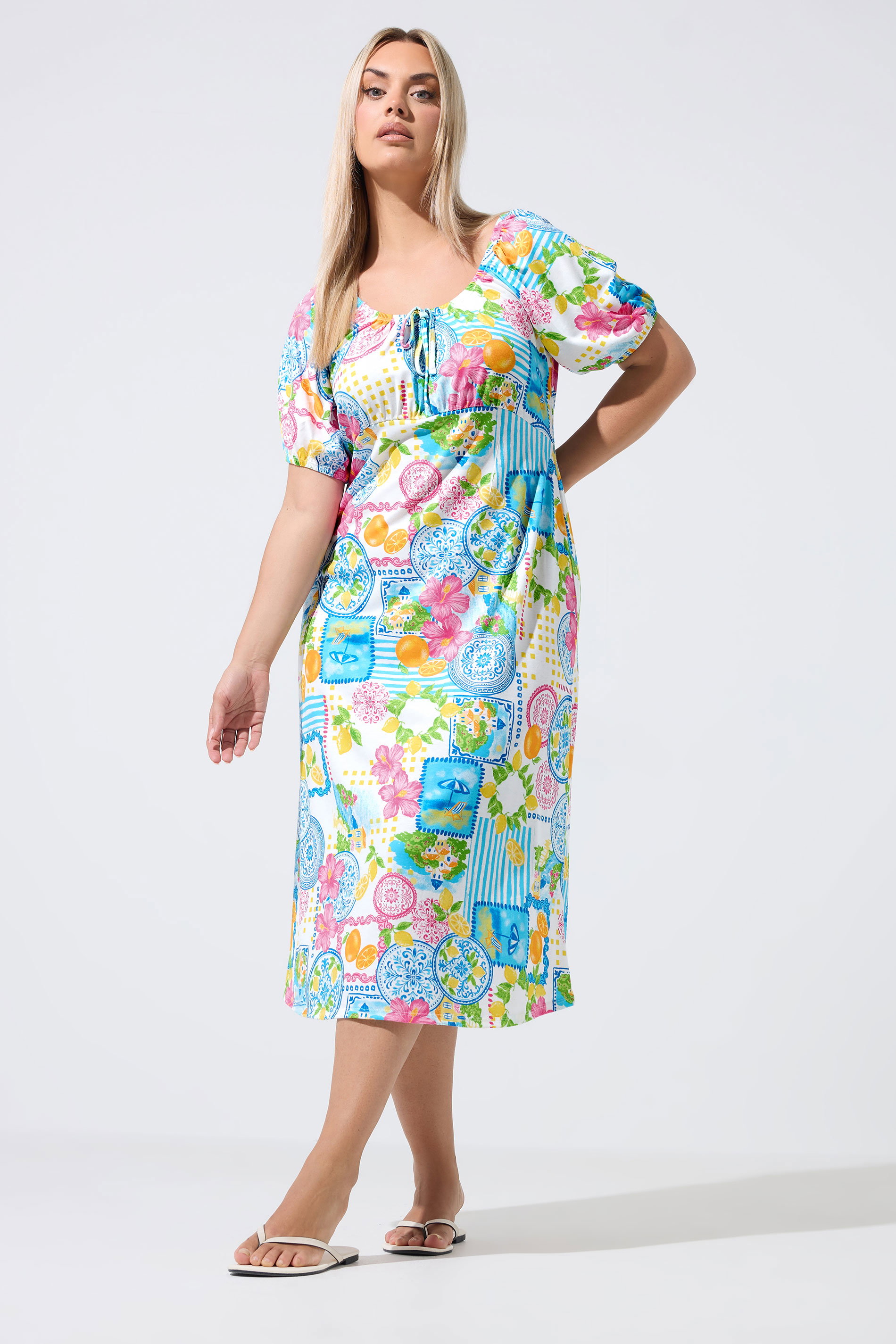 LIMITED COLLECTION Plus Size White Mixed Postcard Dress | Yours Clothing 1